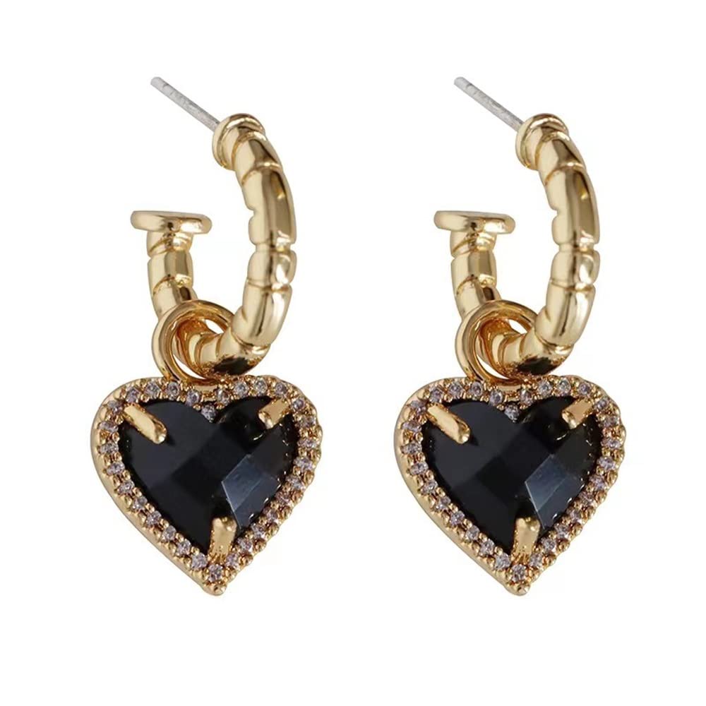 Elegant French Style Small Fragrance Retro Black Gold Love Dangle Earrings for Women - S925 Sterling Silver Hypoallergenic Drop Earrings | Perfect for Date Night, Wedding & Special Occasions