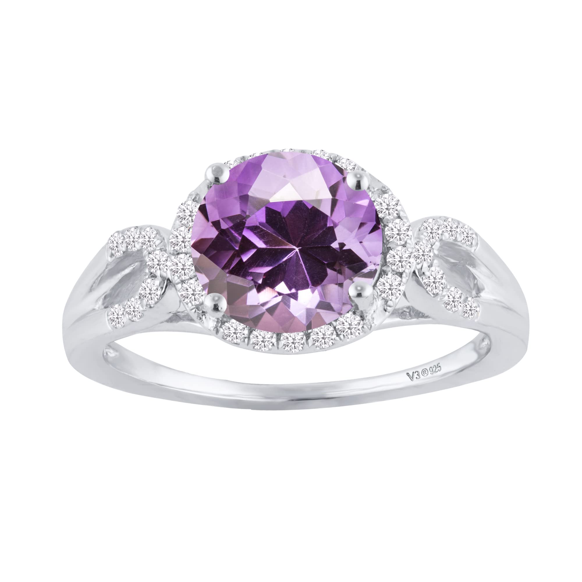 Natural Gemstone Halo Ring in Sterling Silver - Elegant Jewelry for Women, Perfect for Engagement, Wedding & Special Occasions