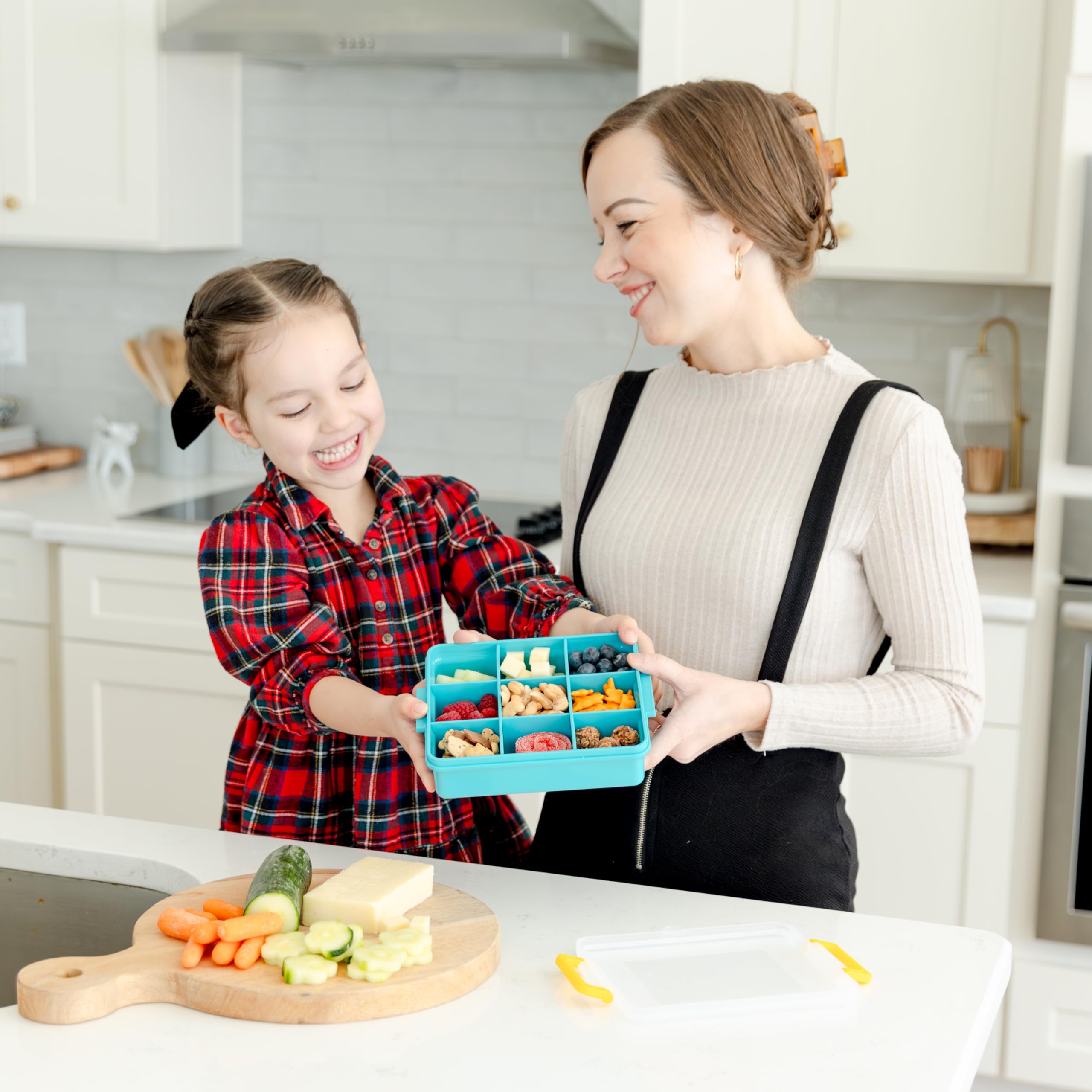 Kids Travel Snack Box - Customizable Snack Container Organizer with Removable Dividers & Fun Silicone Decor - Airtight, Dishwasher-Safe Toddler Food Storage | Perfect for School Lunches, Road Trips & Airplane Snacks