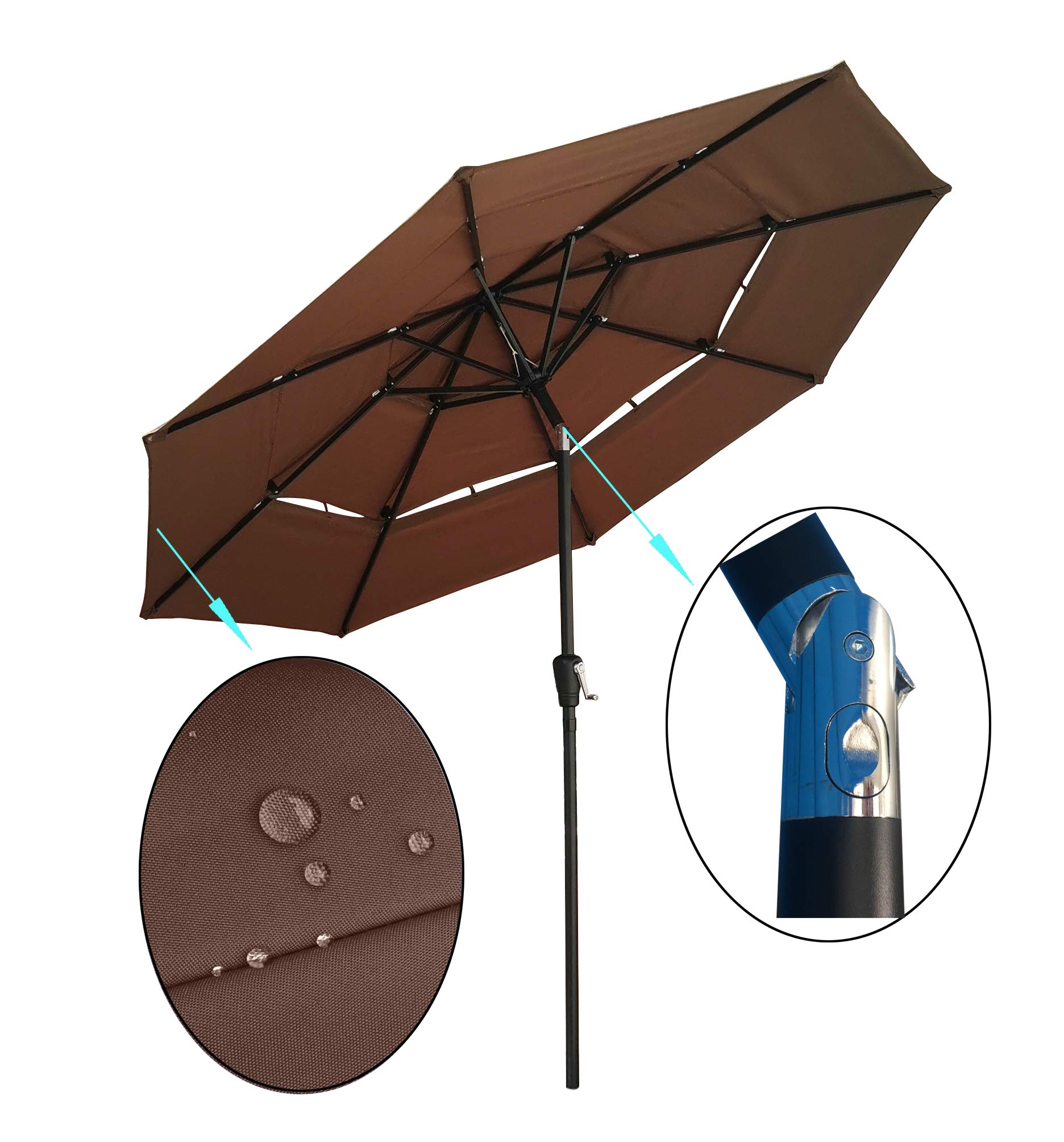 Harper & Bright Designs 9Ft 3-Tier Outdoor Patio Umbrella with Crank & Tilt - Windproof Market Umbrella for Garden, Lawn, Deck, Backyard & Pool - Perfect for Outdoor Dining, Coffee Shops & Beach Relaxation