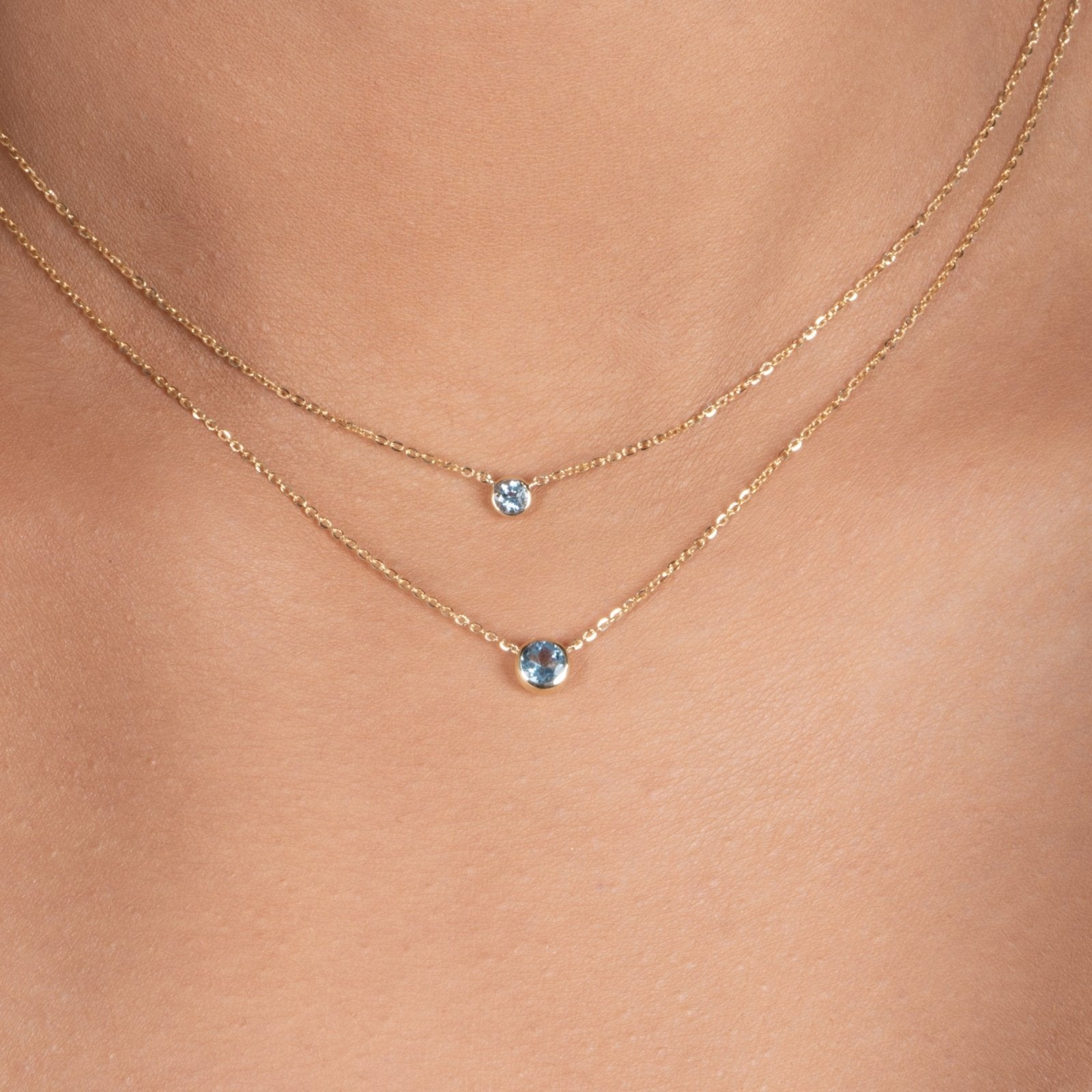 Blue Topaz Station Necklace - 14k Solid Yellow Gold Bezel Set Jewelry for Women | Perfect for Everyday Wear, Gift Giving & Special Occasions