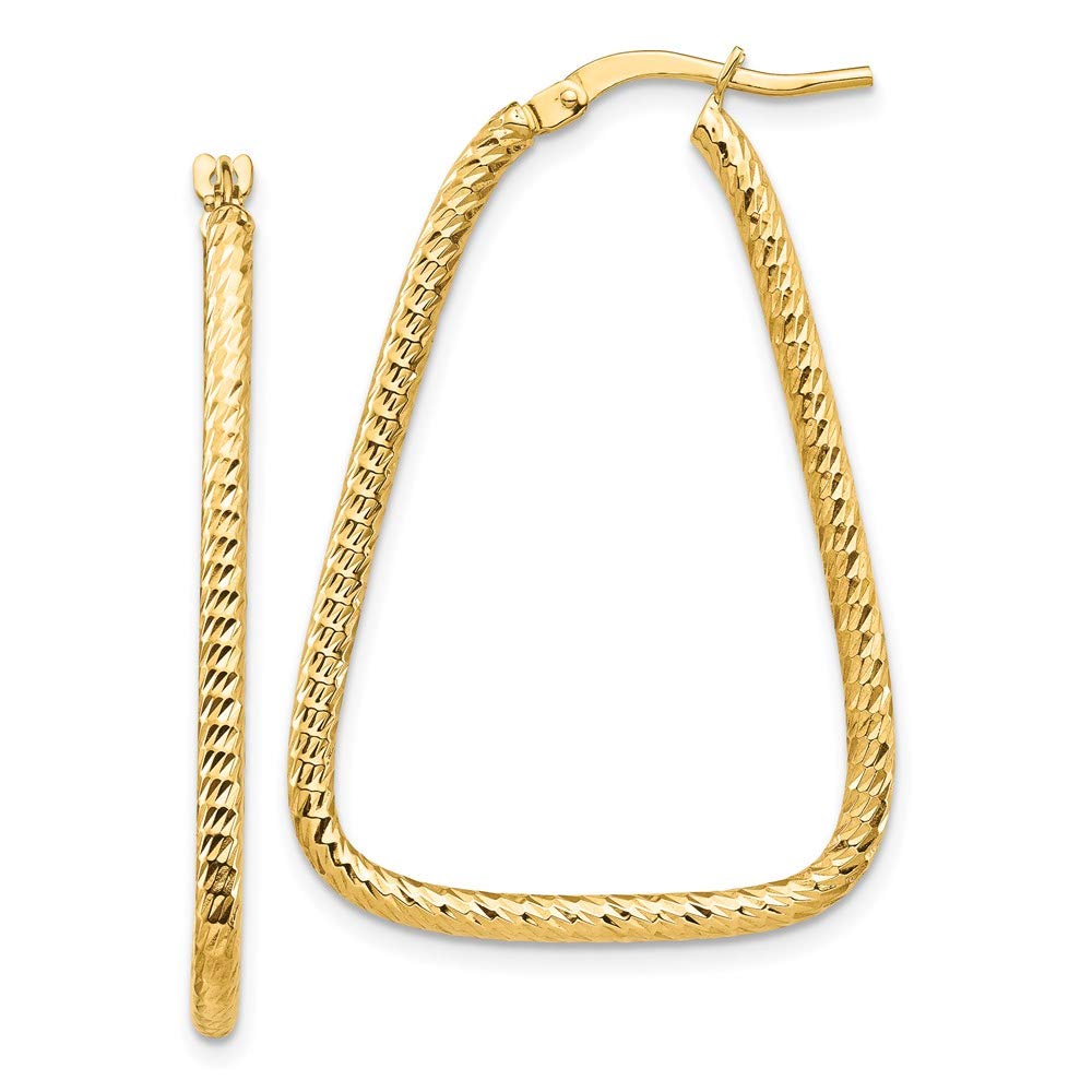 14K Yellow Gold Polished & Diamond-Cut Twisted Triangle Hoop Earrings for Women - Elegant Geometric Dangle Earrings for Parties, Weddings & Everyday Wear