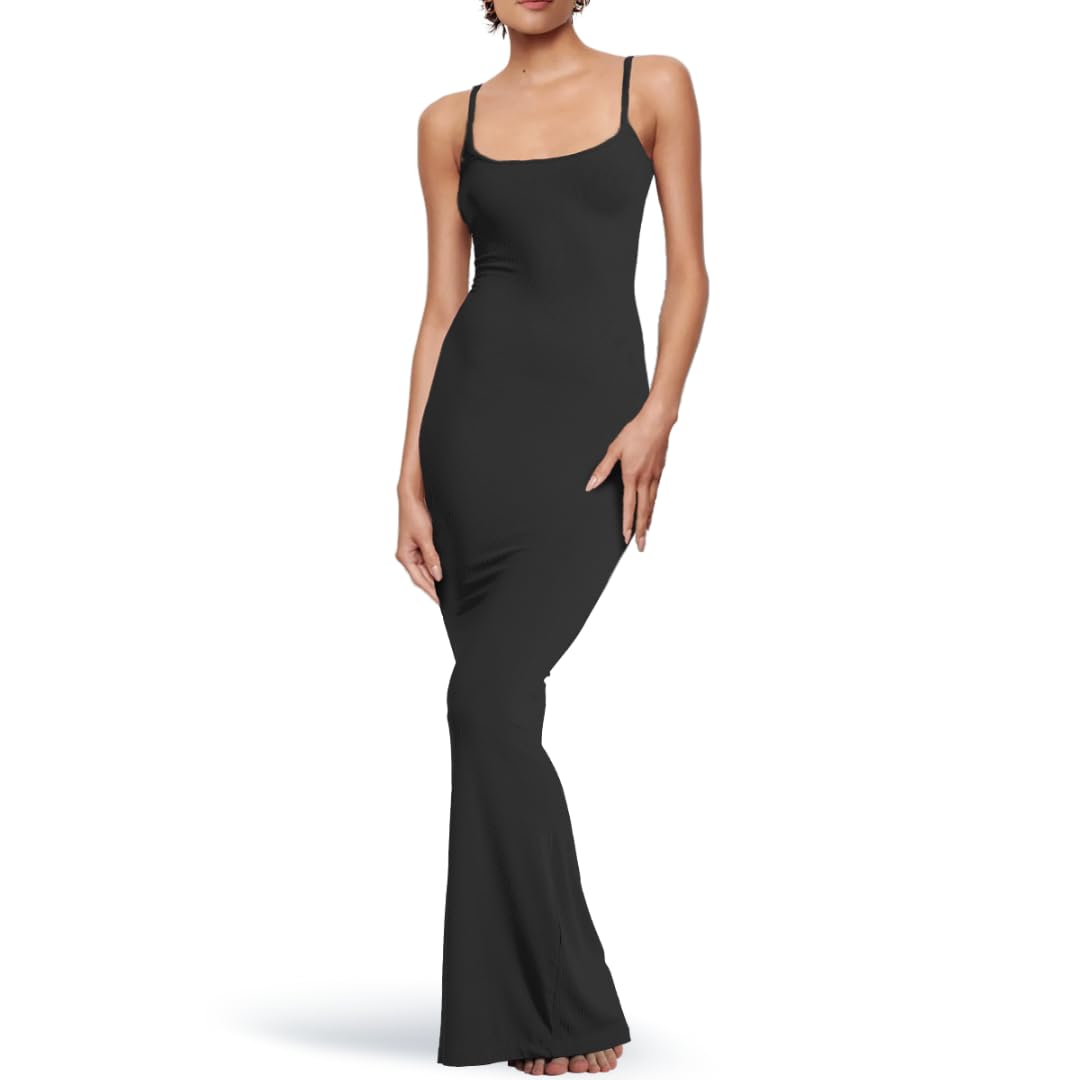 2025 Women's Maxi Black Bodycon Sexy Dress - Formal Long Ribbed Dresses for Regular & Plus Size - Perfect for Evening Parties, Cocktail Events & Date Nights