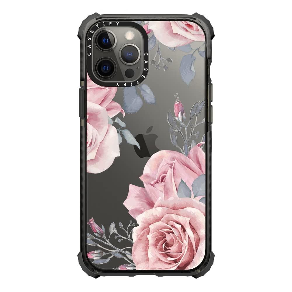 CASETiFY Ultra Impact Shockproof Case for iPhone 12 Pro Max - Clear Black Rose Design - Durable Protective Phone Cover for Everyday Use & Outdoor Activities