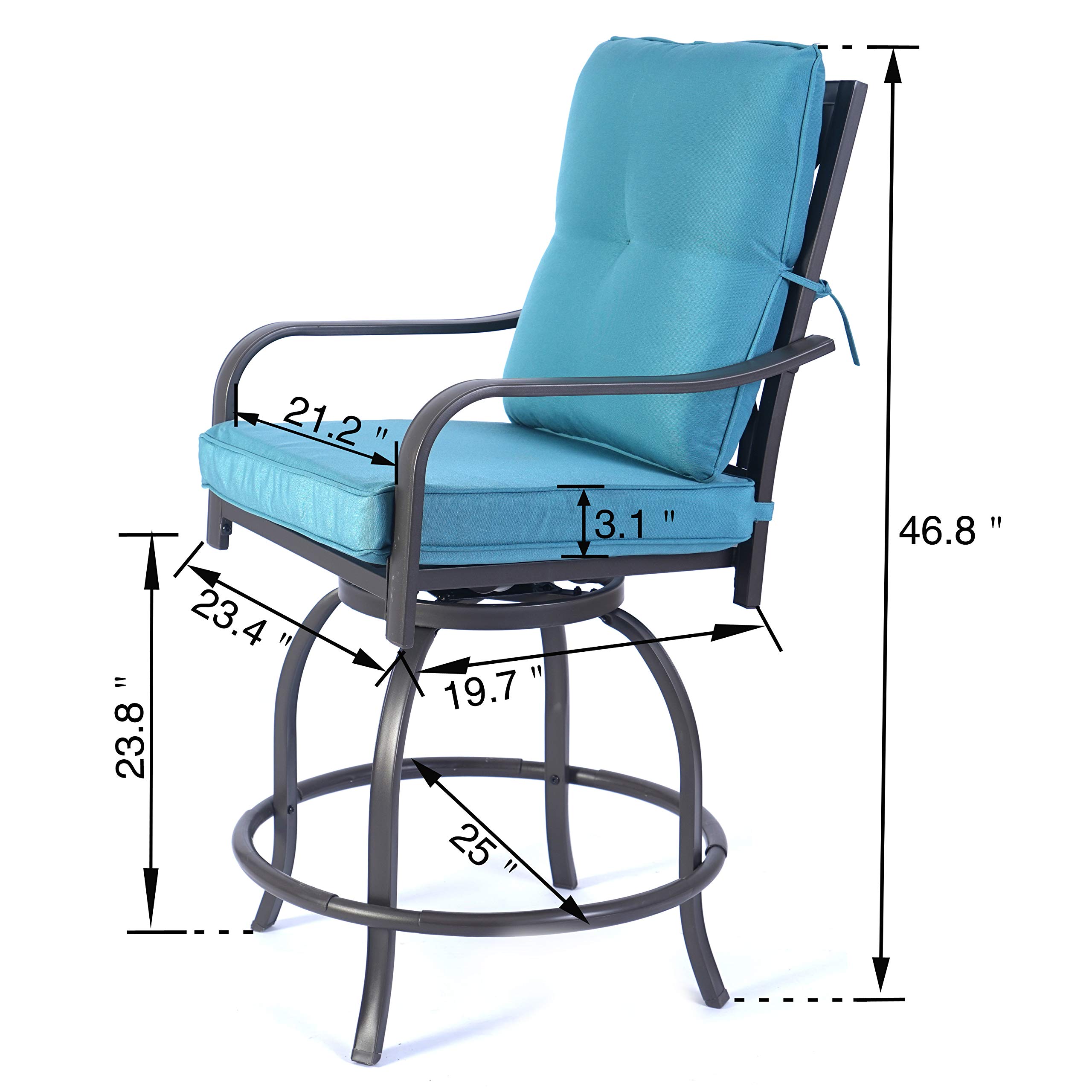 Kozyard Isabella Outdoor Patio Swivel Bar Stools - Counter Height Adjustable Bar Chairs for Bistro, Backyard, Cafe, Restaurant & Chic Bars - Aqua Blue - Perfect for Outdoor Dining, Lounging & Entertaining
