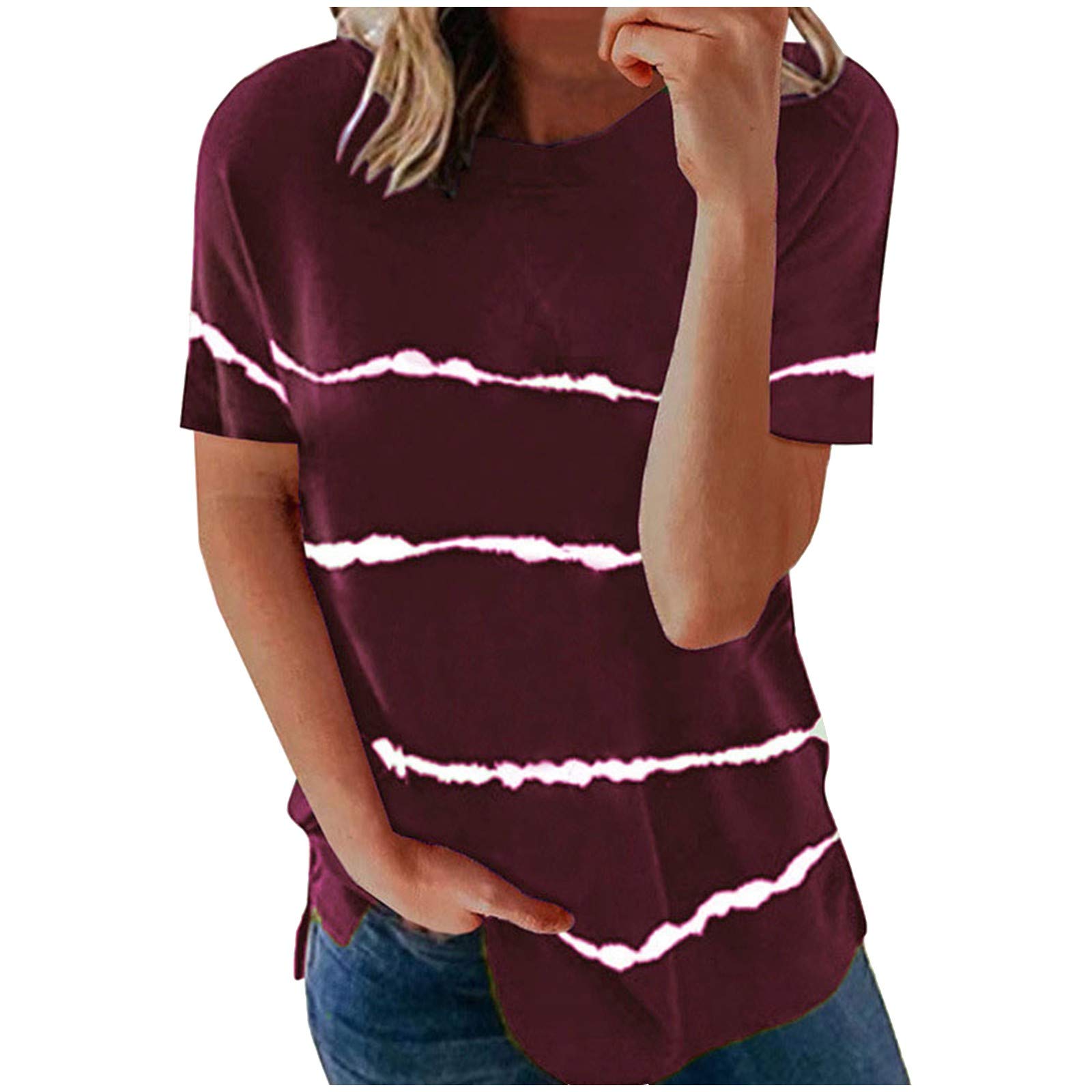 Women's White T-Shirt - Short Sleeve Loose Round Neck Casual Top with Funny Stripe Print | Perfect for Summer Outfits, Beach Wear & Casual Fashion