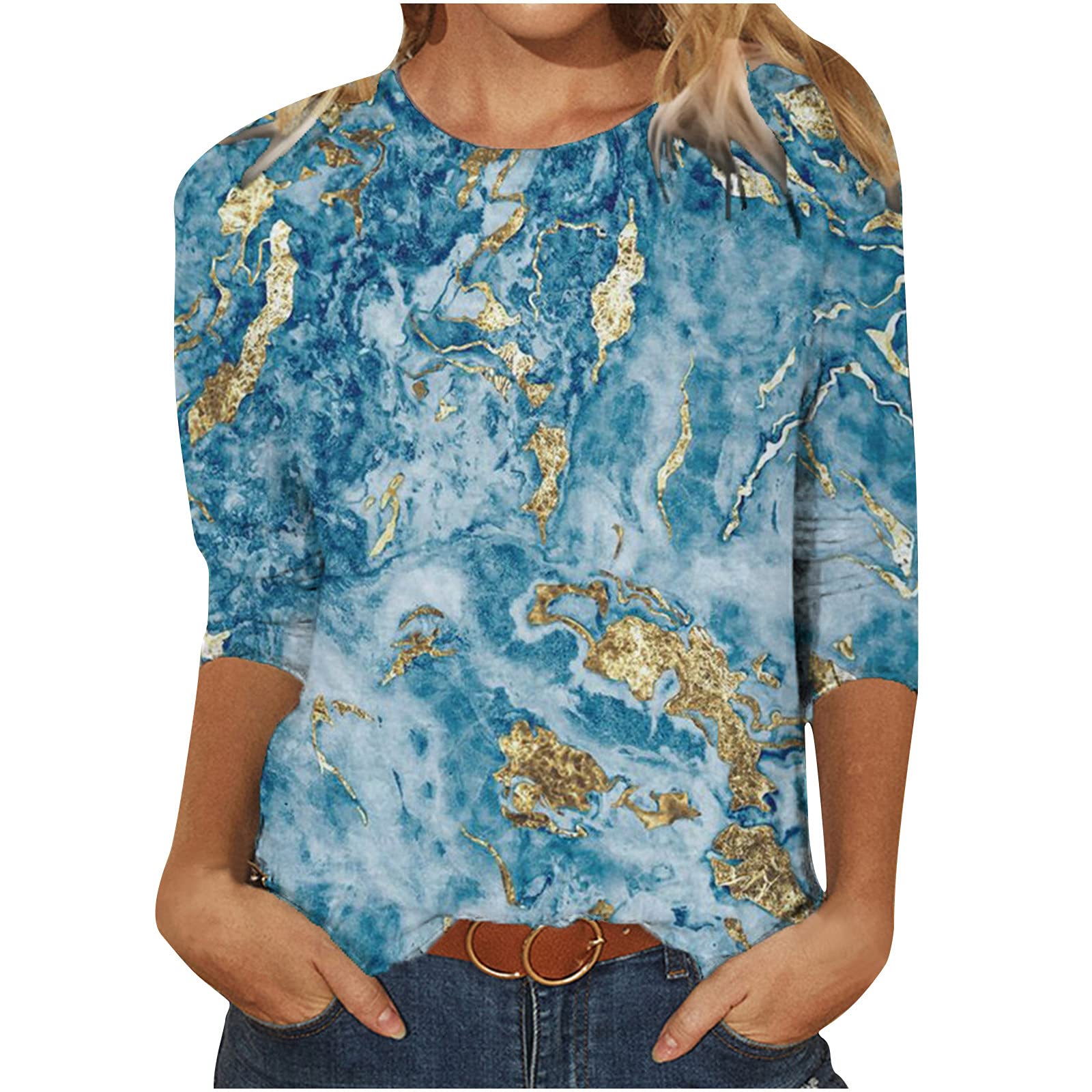 Women's Floral Print 3/4 Sleeve Tunic Tops - Lightweight Loose Casual Blouse for Summer | Perfect for Beach Outings, Vacation Wear & Everyday Comfort