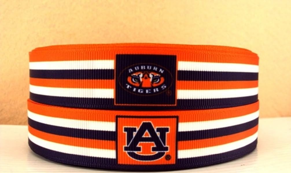 Auburn Striped Grosgrain Ribbon with Tiger Print - 7/8 Inch x 3 Yards for Hair Bows, DIY Crafts, Gift Wrapping, Scrapbooking & Party Decorations