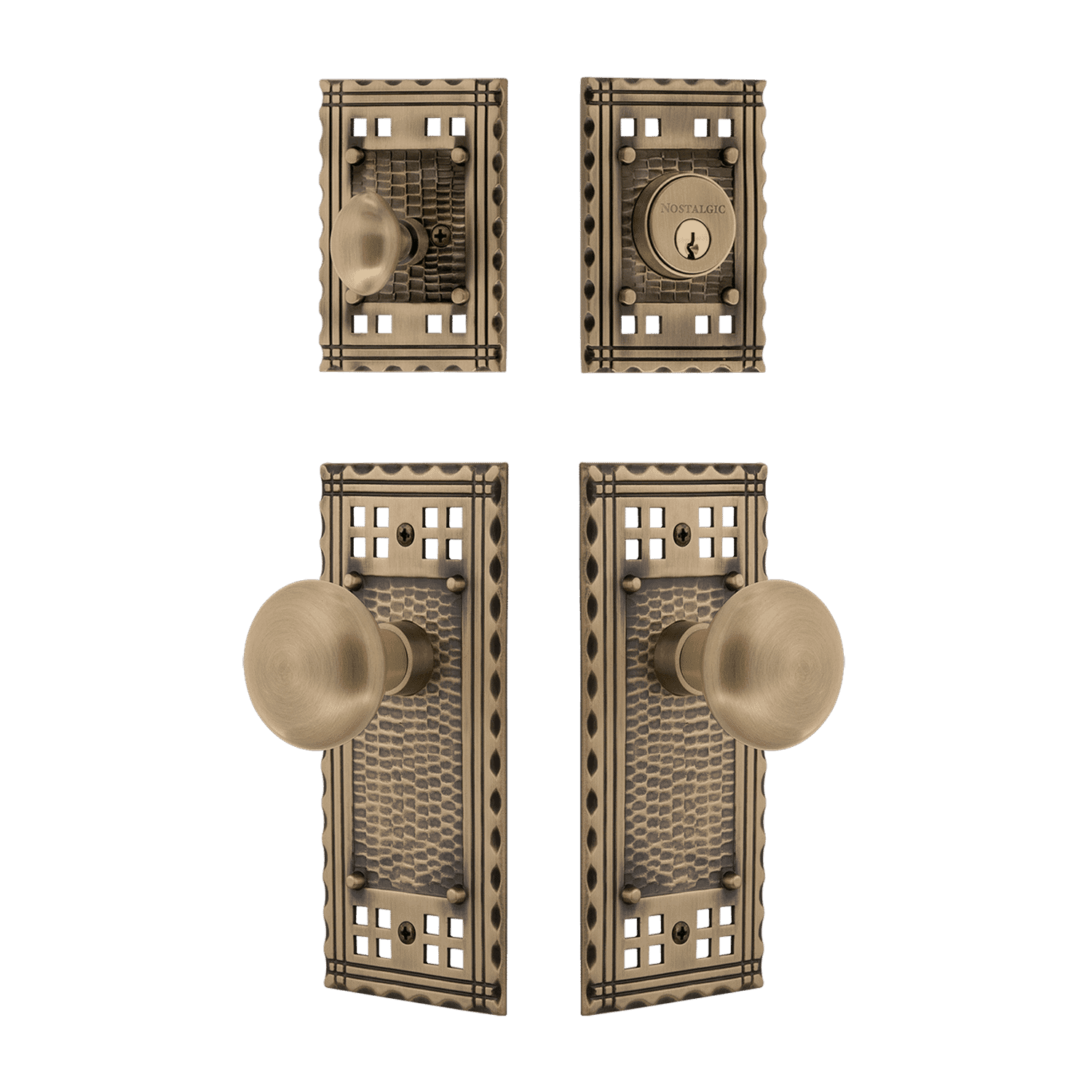 Craftsman Entry Door Hardware Set with New York Knob in Antique Brass - Perfect for Front Doors, Interior Doors & Home Renovation Projects