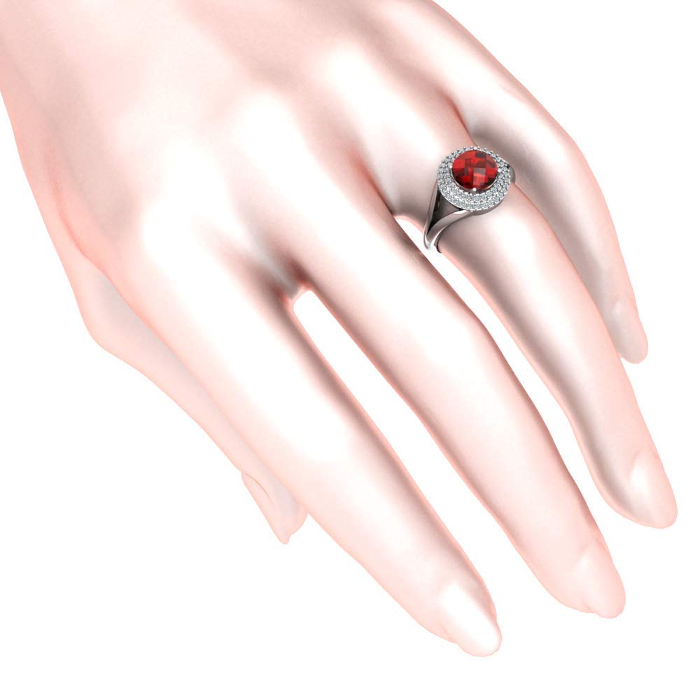 925 Sterling Silver Women's Round Gemstone Birthstone Double Halo Ring - Perfect for Birthdays, Anniversaries & Special Occasions