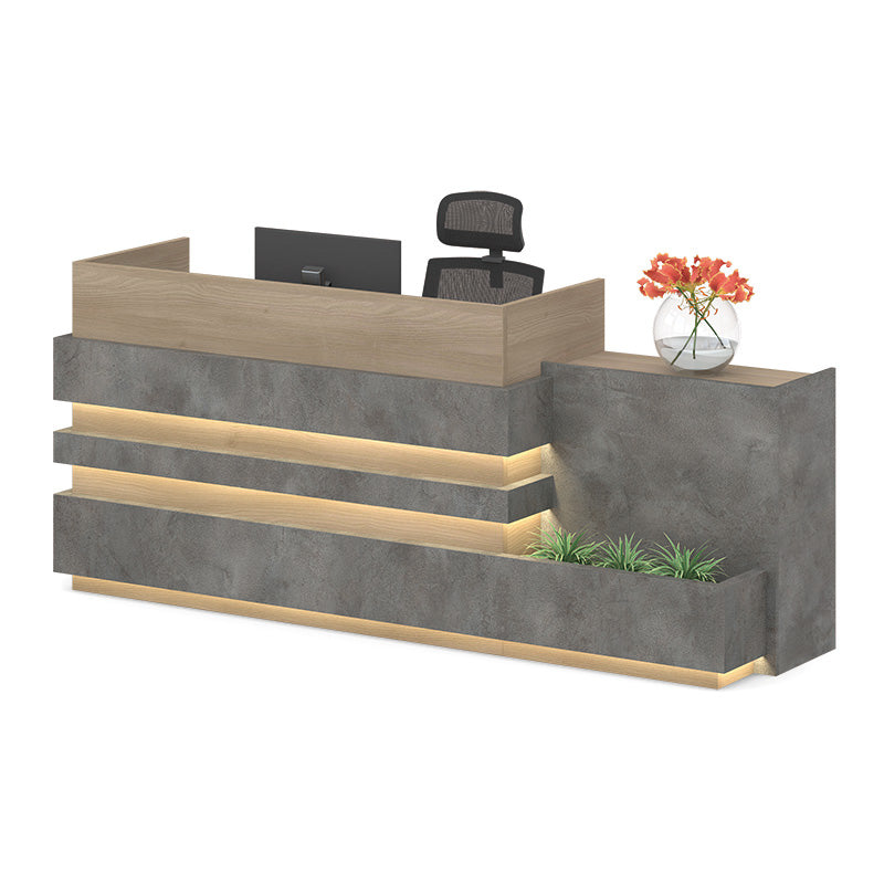 KERAN 8ft Right Panel Reception Desk - Acacia Wood & Carbon Grey Finish - Perfect for Office Lobby, Hotel Front Desk, and Corporate Reception Areas