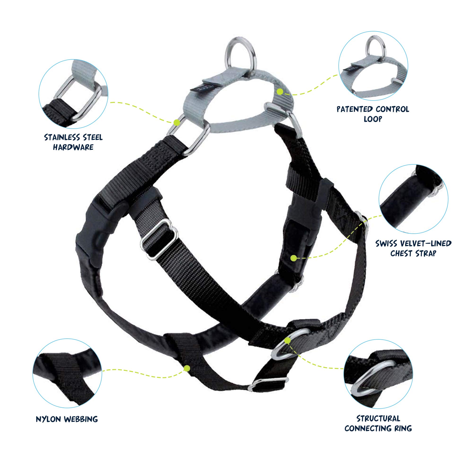2 Hounds Design Freedom No Pull Dog Harness - Adjustable Pet Harness and Leash Set for Easy Walking & Comfortable Control - Fits Small, Medium & Large Dogs - Solid Colors - Made in USA - 5/8
