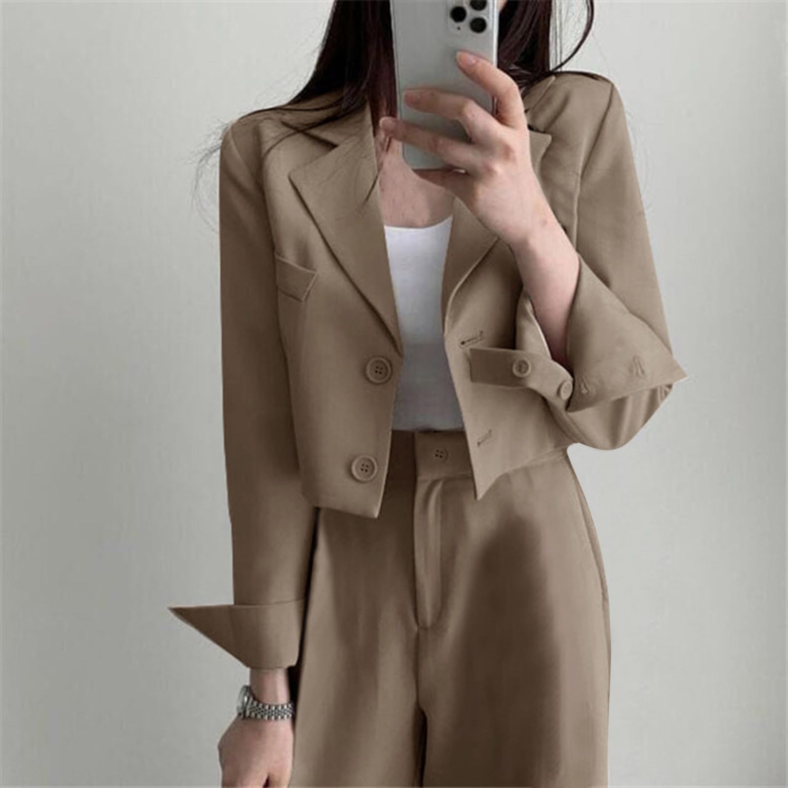 Women's Casual Two-Piece Suit Set - Blazer Jacket & Wide Leg Pants with Pockets | Lounge Wear, Office Outfit, Travel Matching Sets for Comfort & Style