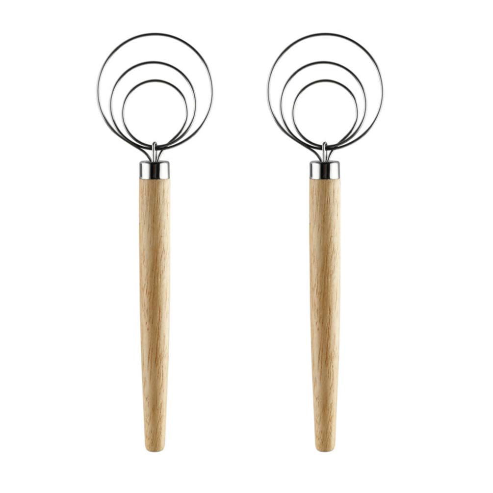 UPKOCH 2-Piece Stainless Steel Egg Beater with Wooden Handle - Durable Wire Whisk for Mixing, Blending & Frothing - Perfect for Eggs, Milk, Pancake Batter & Coffee - Essential Kitchen Gadget for Baking & Cooking