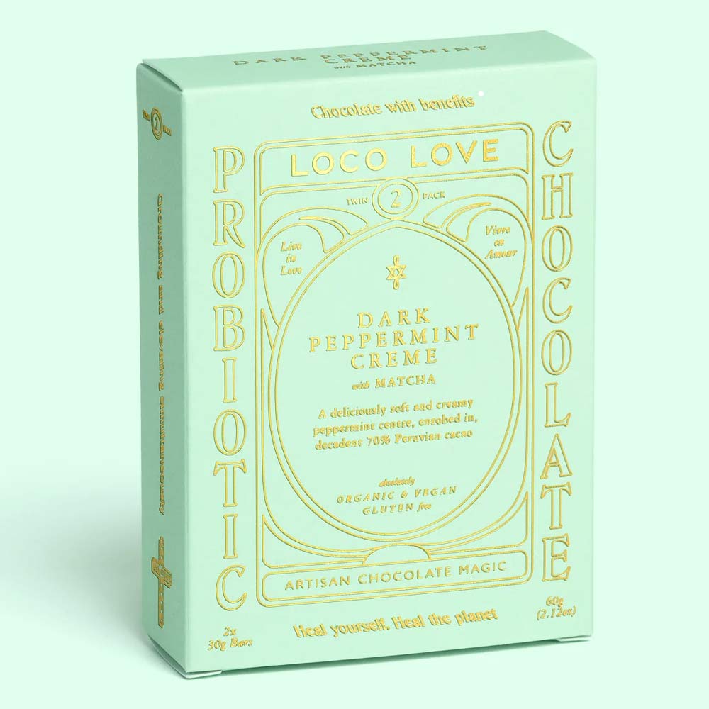 Loco Love Twin Pack 60g Dark Peppermint Creme - Premium Organic Chocolate for Gifts, Holidays & Romantic Occasions - Perfect for Valentine's Day, Anniversaries and Dessert Lovers