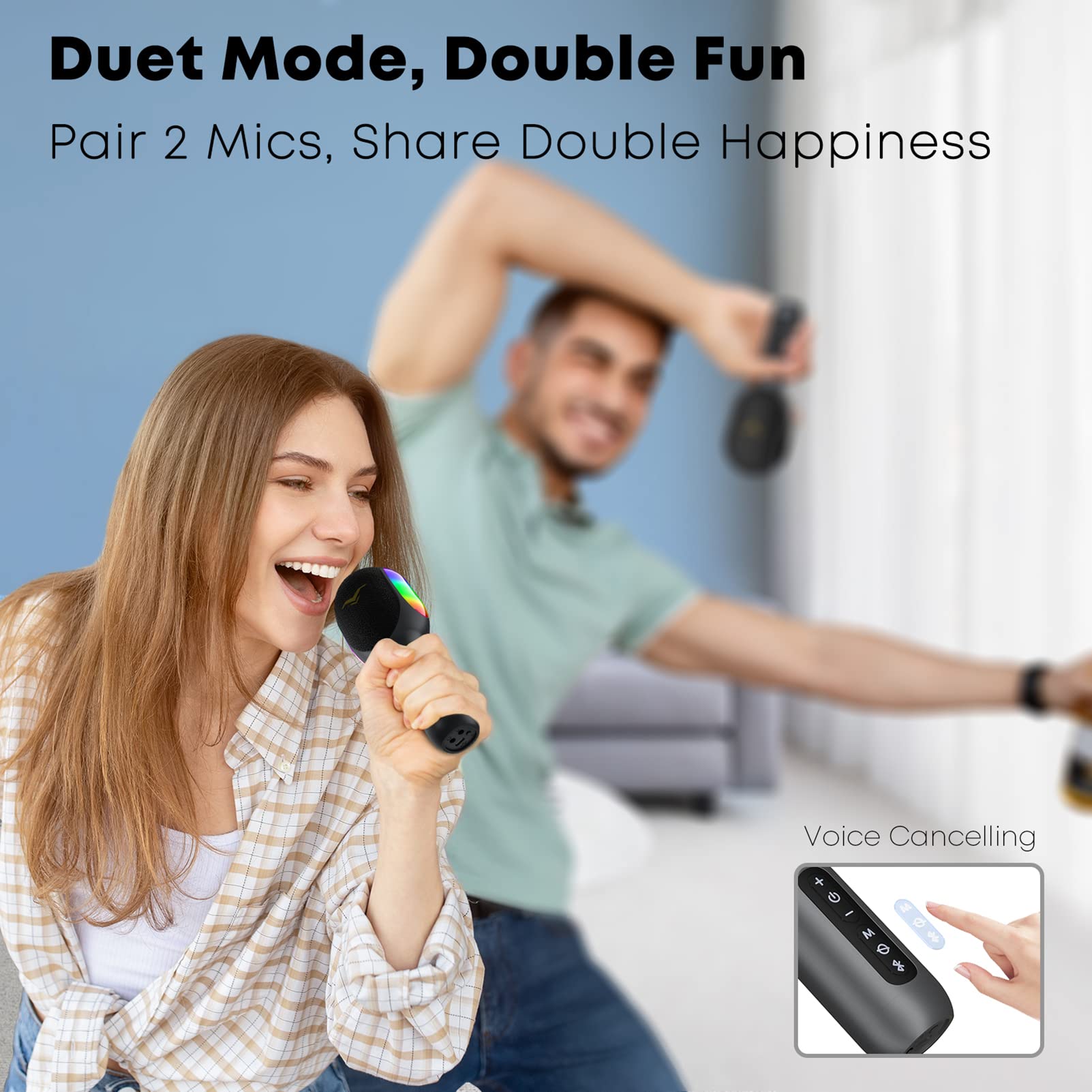 Wireless Bluetooth Karaoke Microphone - 5-in-1 Portable Handheld Mic Speaker with Dynamic RGB Lights | Mini Karaoke Machine for Car, Travel, Home Party, Music Recording & Duet Singing | Perfect Gift for Kids & Adults | Great for Road Trips, Birthday Parties & Family Gatherings
