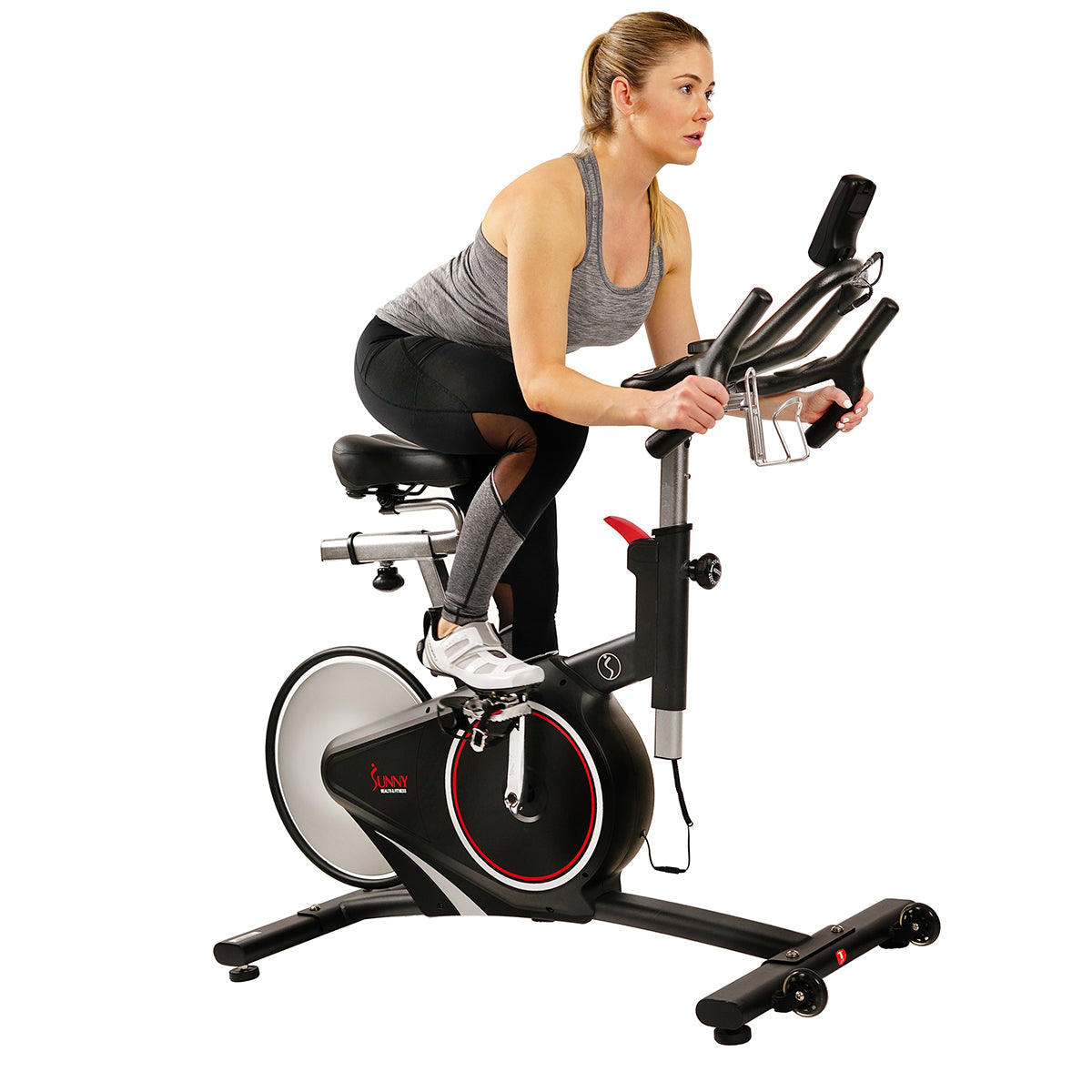 Magnetic Rear Belt Drive Stationary Exercise Bike with LCD Monitor & Cadence Sensor - 350 lbs Weight Capacity for Home Gym, Cardio Workout & Indoor Cycling Training