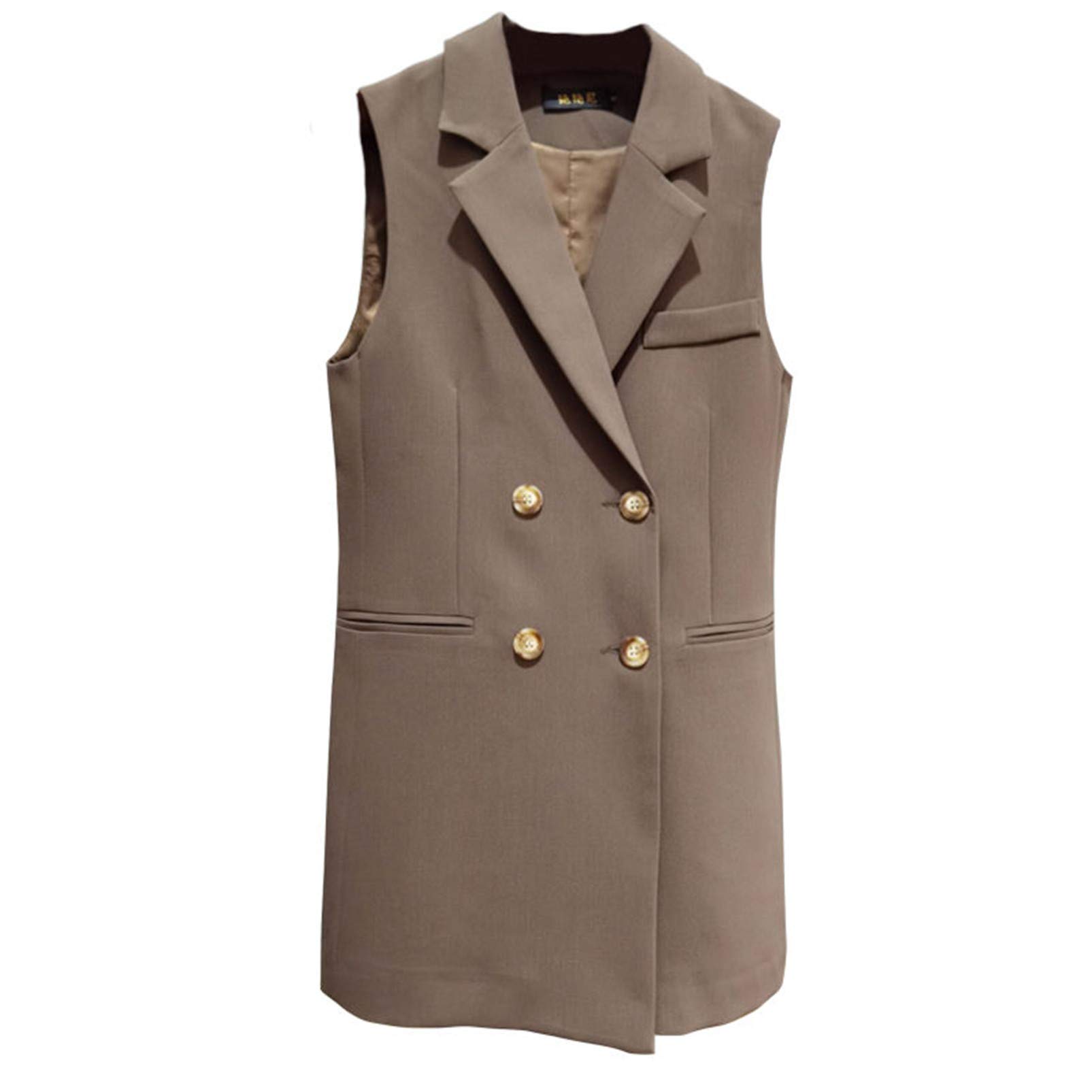 Women's Double Breasted Sleeveless Blazer Vest - Mid-Length Loose Waistcoat for Spring & Autumn | Korean Style Fashion | Perfect for Office Wear, Casual Outfits and Layering