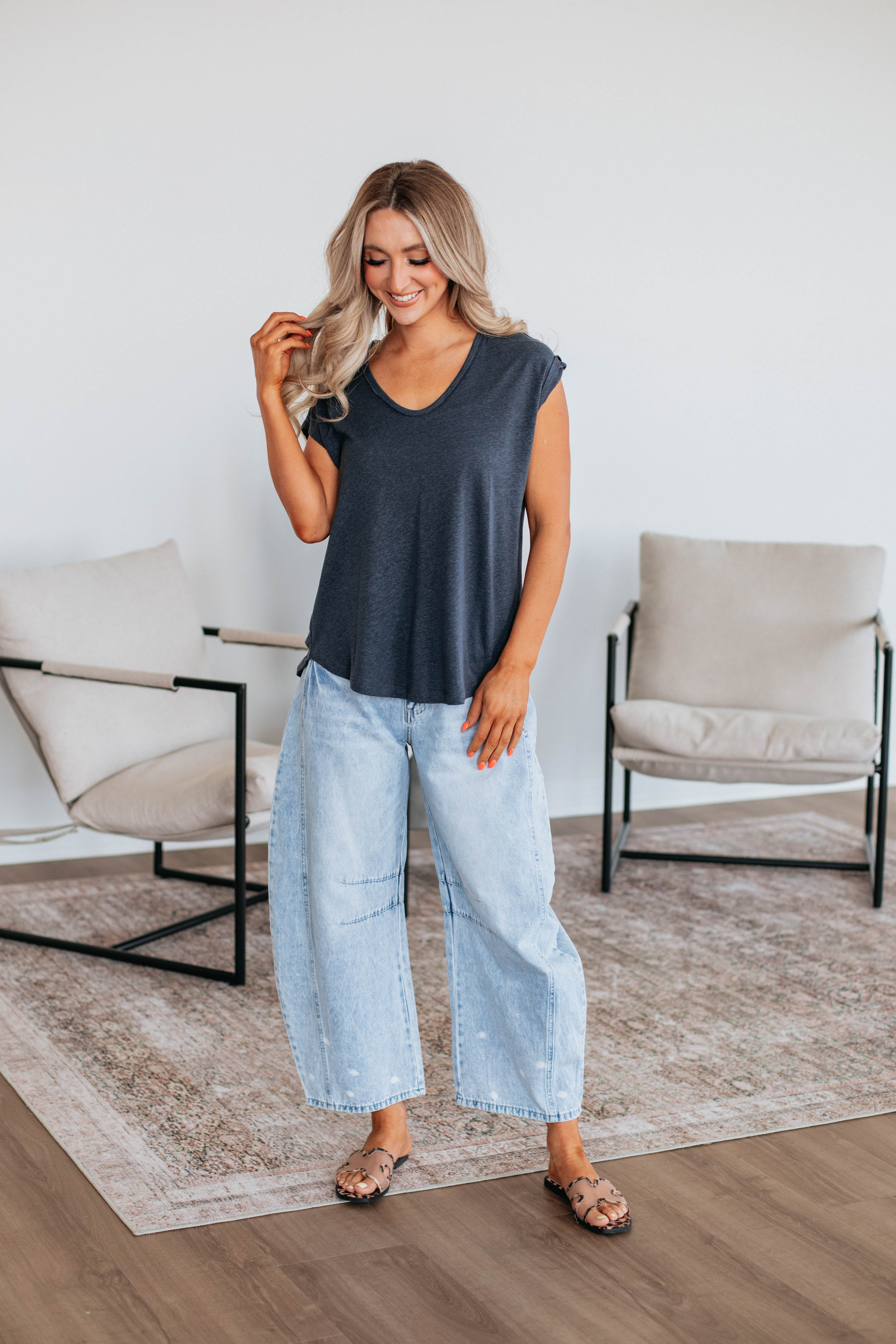 Arden Women's Linen Blouse - Soft Breathable Charcoal Gray Tops for Casual Wear & Summer Outfits