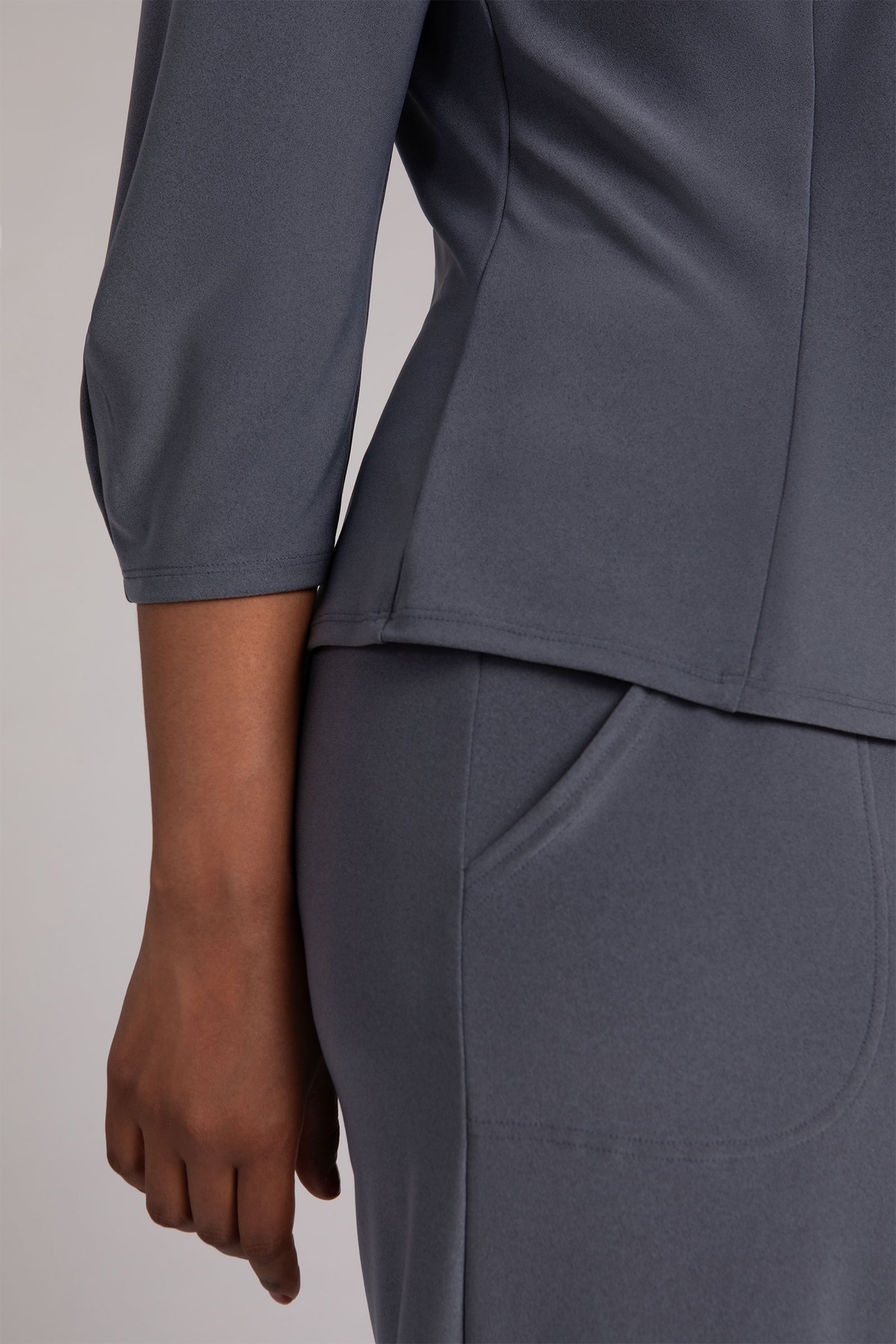 Fit N Flare Lantern Top in Melange Gunmetal - Elegant Women's Blouse for Casual Wear, Date Night & Office Outfits