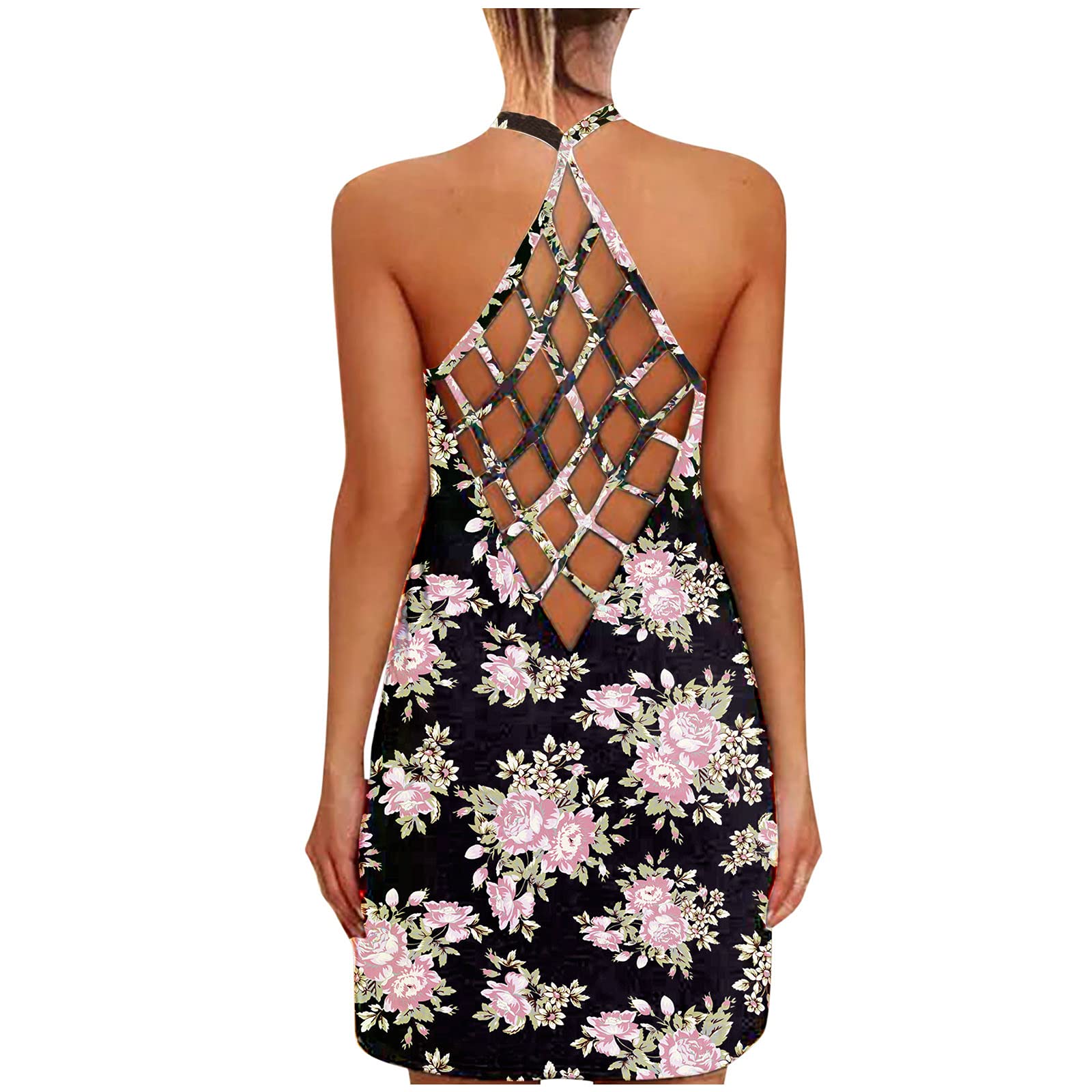ZASUN Women's Summer Casual Short Dress - Floral Sunflower Print Backless Tank Sundress for Beach, Vacation & Outdoor Activities | Breathable Hollow Out Design