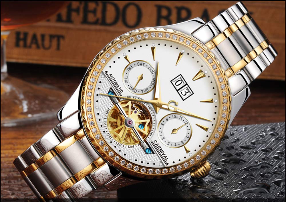 Luxury Men's Automatic Tourbillon Gold Watch with Multifunction Calendar, Sapphire Crystal & Waterproof - Perfect for Business, Formal Events & Gift Giving