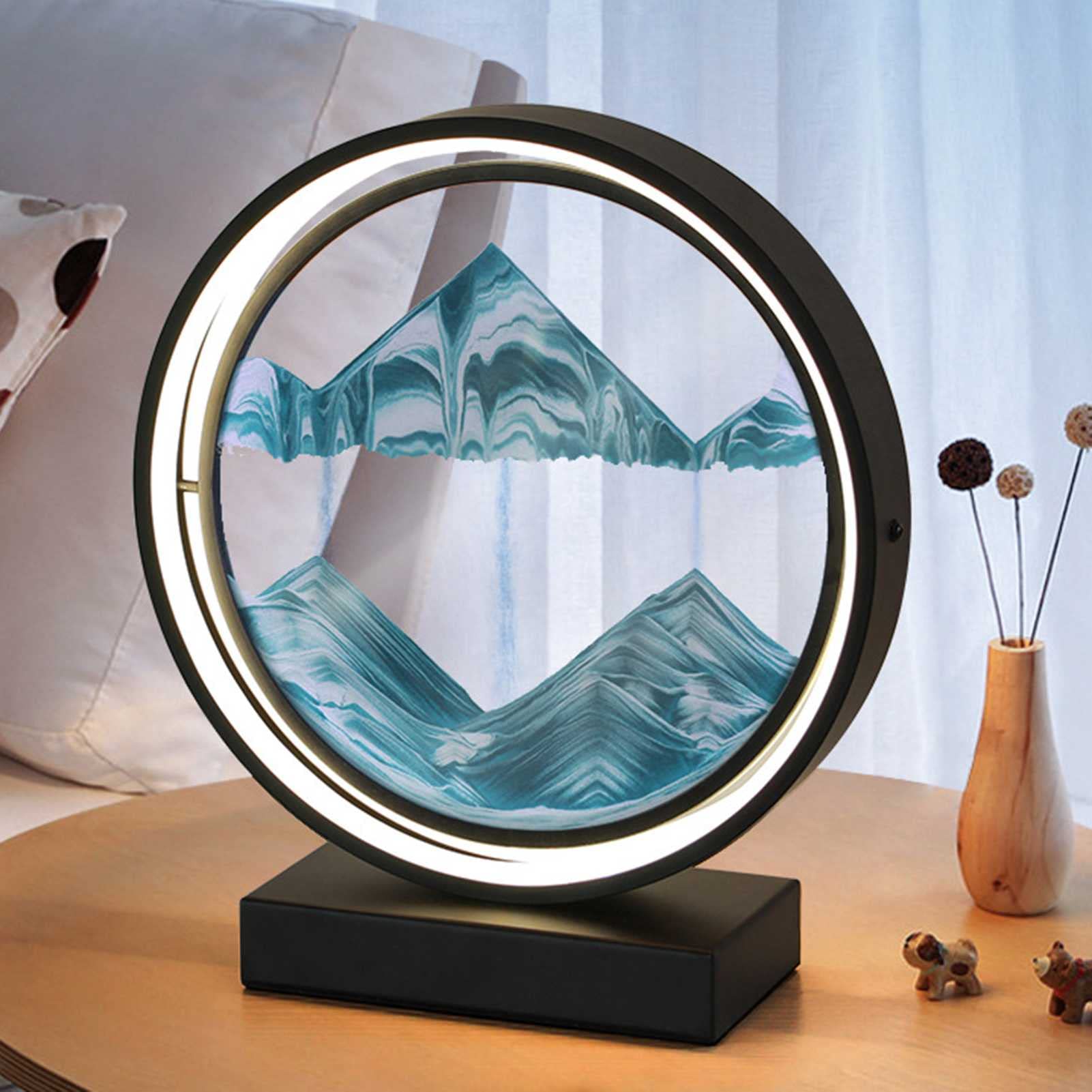 WENCY LED Flowing Sand Art Painting - 3D Deep Sea Sandscape in Motion, Round Glass Frame Desktop Decor for Adults & Kids | Home, Office, Creative Gift Idea for Relaxation & Stress Relief