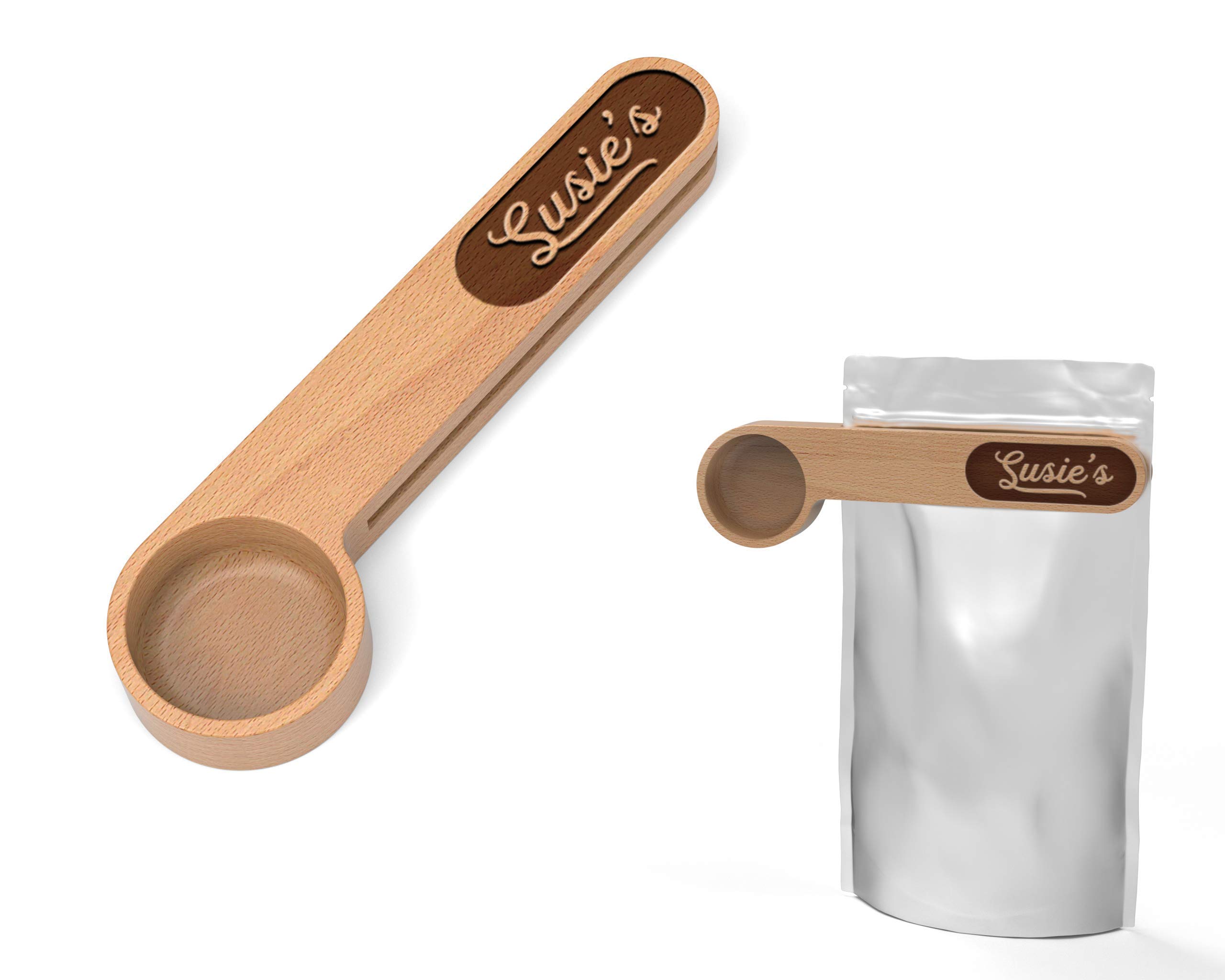 Personalized Wooden Coffee Scoop - Custom Engraved Coffee Measuring Spoon with Bag Clip - Perfect Kitchen Tool & Unique Gift for Coffee Lovers - Ideal for Home Brewing, Coffee Shops & Gifting