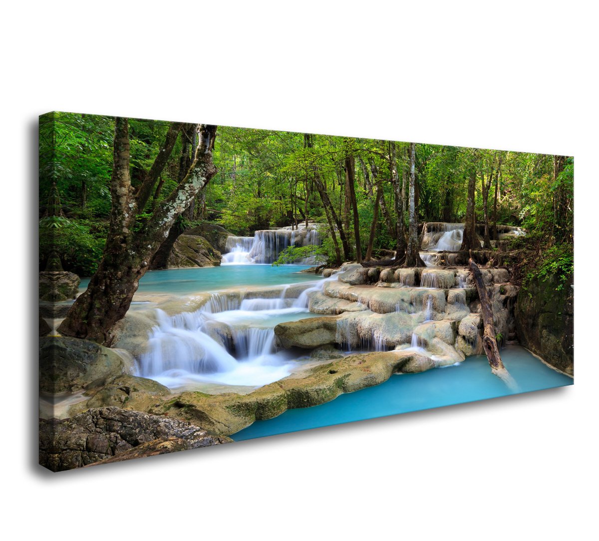 Tropical Waterfall Canvas Wall Art - Light Green Forest Landscape Painting, XXLarge Nature Scenery Print for Home & Office Decor - Perfect for Living Room, Bedroom, Spa or Meditation Space