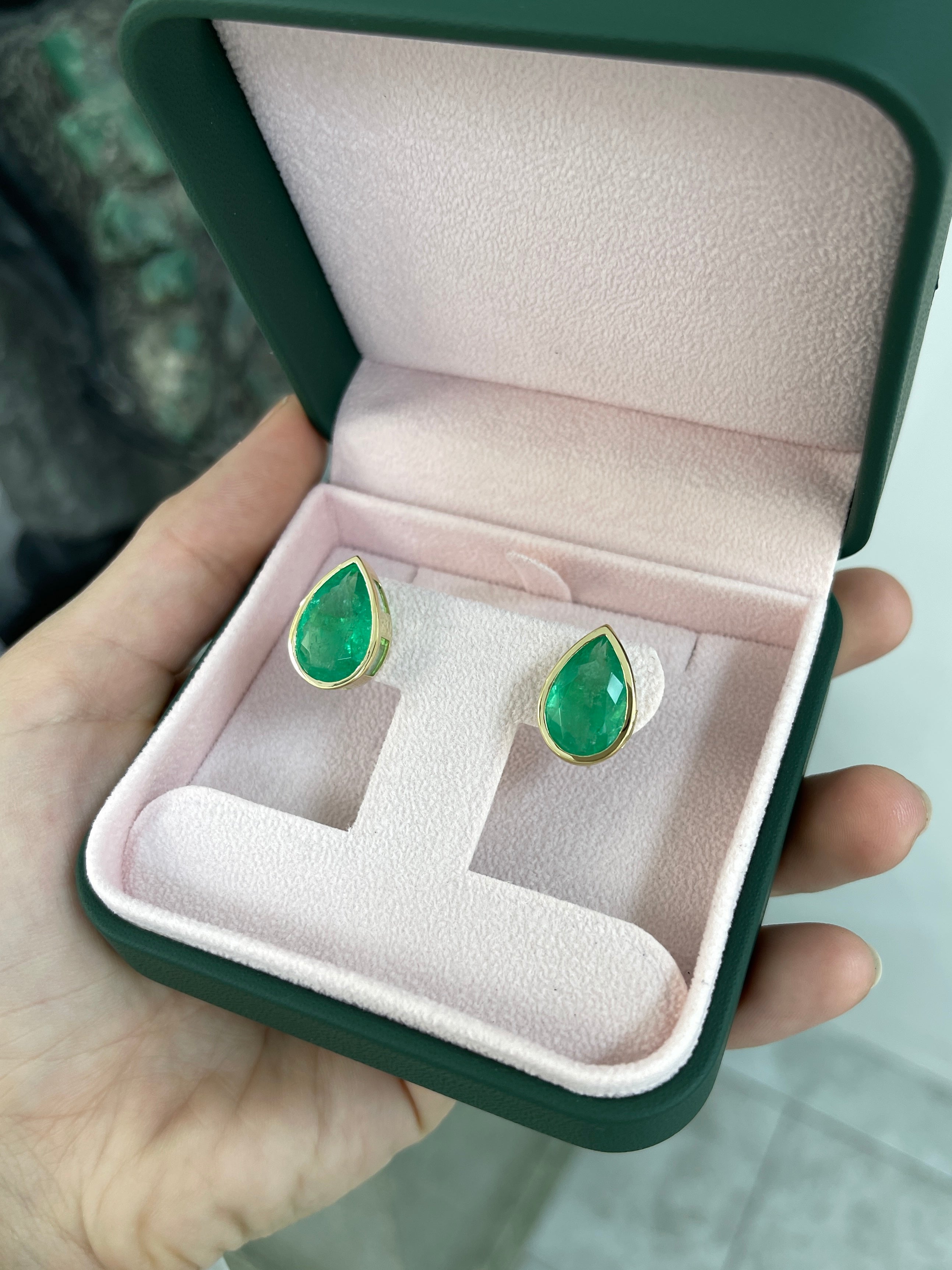13.15tcw Large Teardrop Emerald Bezel Earrings in 18K Gold - Elegant Dangle Earrings for Women, Perfect for Weddings, Parties & Special Occasions