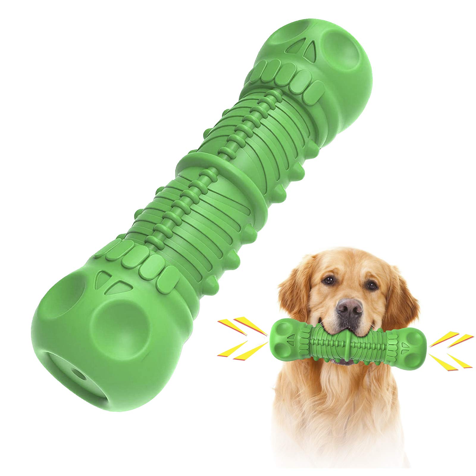 **Durable Natural Rubber Dog Chew Toys for Aggressive Chewers – Large & Medium Breed Tough Squeaky Dog Toys, Indestructible Teeth Cleaning Chews for Strong Chewers (Green) – Perfect for Playtime & Dental Health**