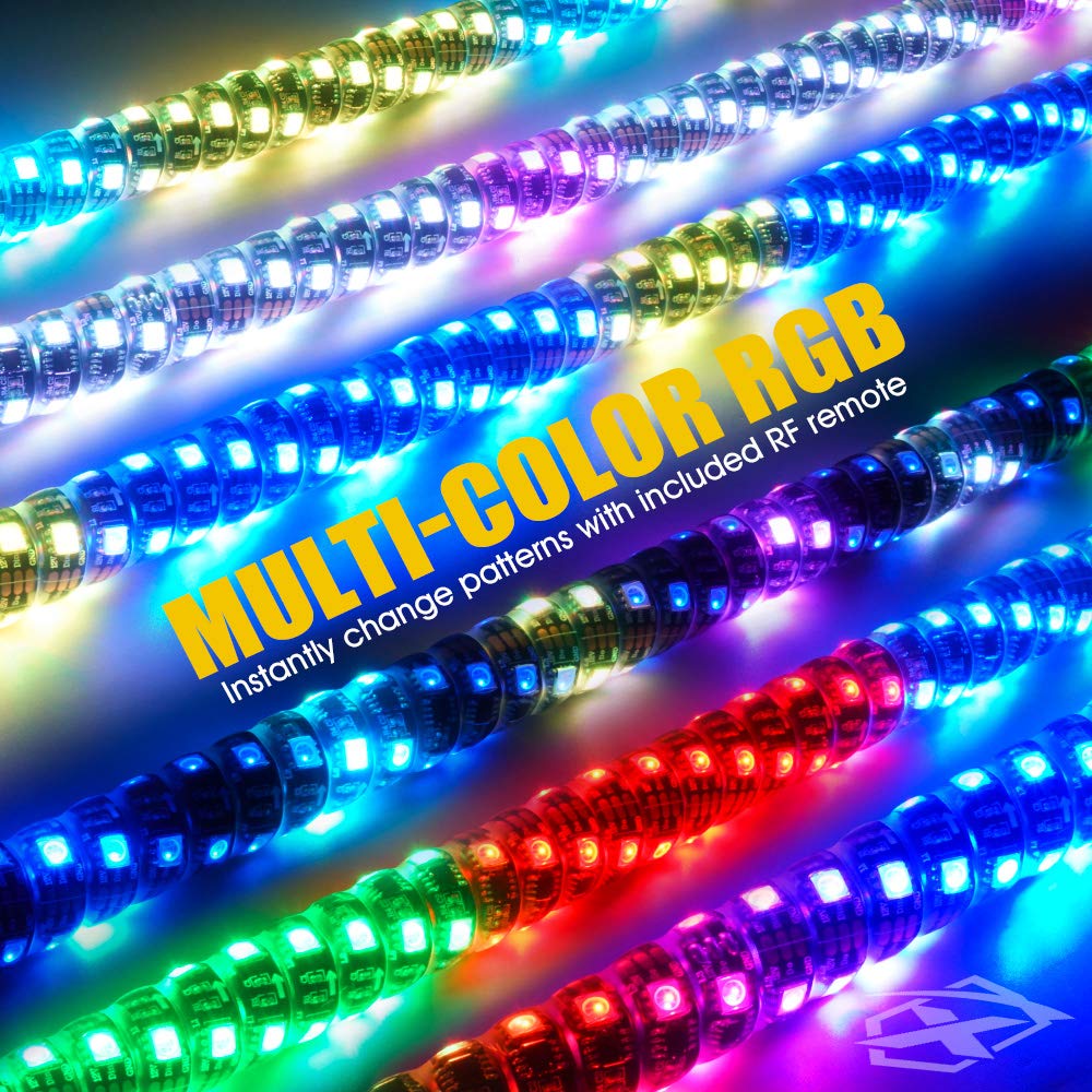 Xprite 4FT Spiral RGB LED Whip Light with RF Remote - Waterproof ATV/UTV Light Bar for Polaris RZR XP 1000, Can Am Maverick X3, Yamaha | Flag Dancing Chase Lights for Off-Road Adventures, Night Riding & Desert Racing