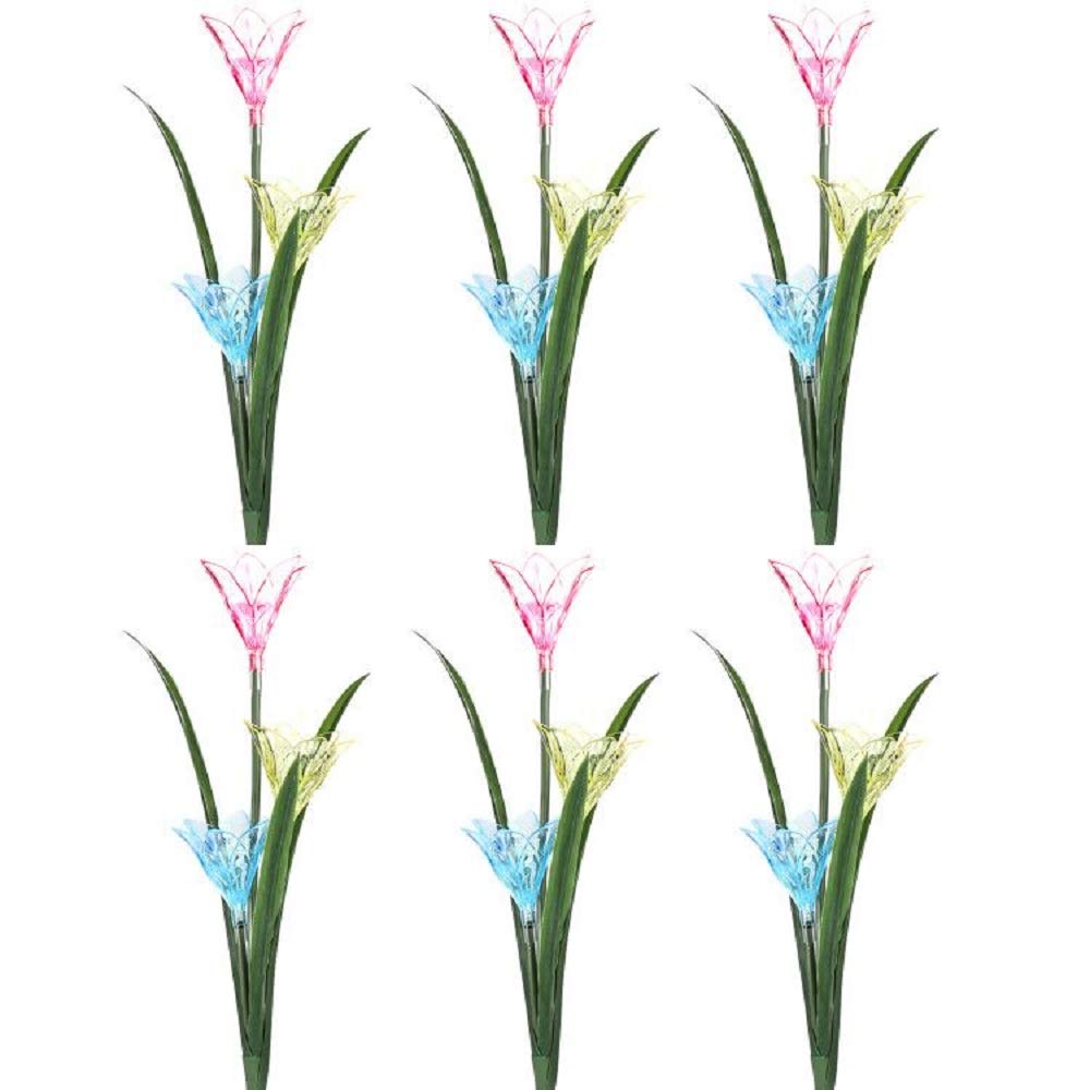 ELEOPTION 6 Pack Solar Garden Stake Lights - Lily Flower LED Landscape Lighting with Multi-Color Changing, Waterproof Outdoor Solar Lights for Garden, Patio, Backyard, Pathway | Perfect for Evening Decor & Outdoor Parties