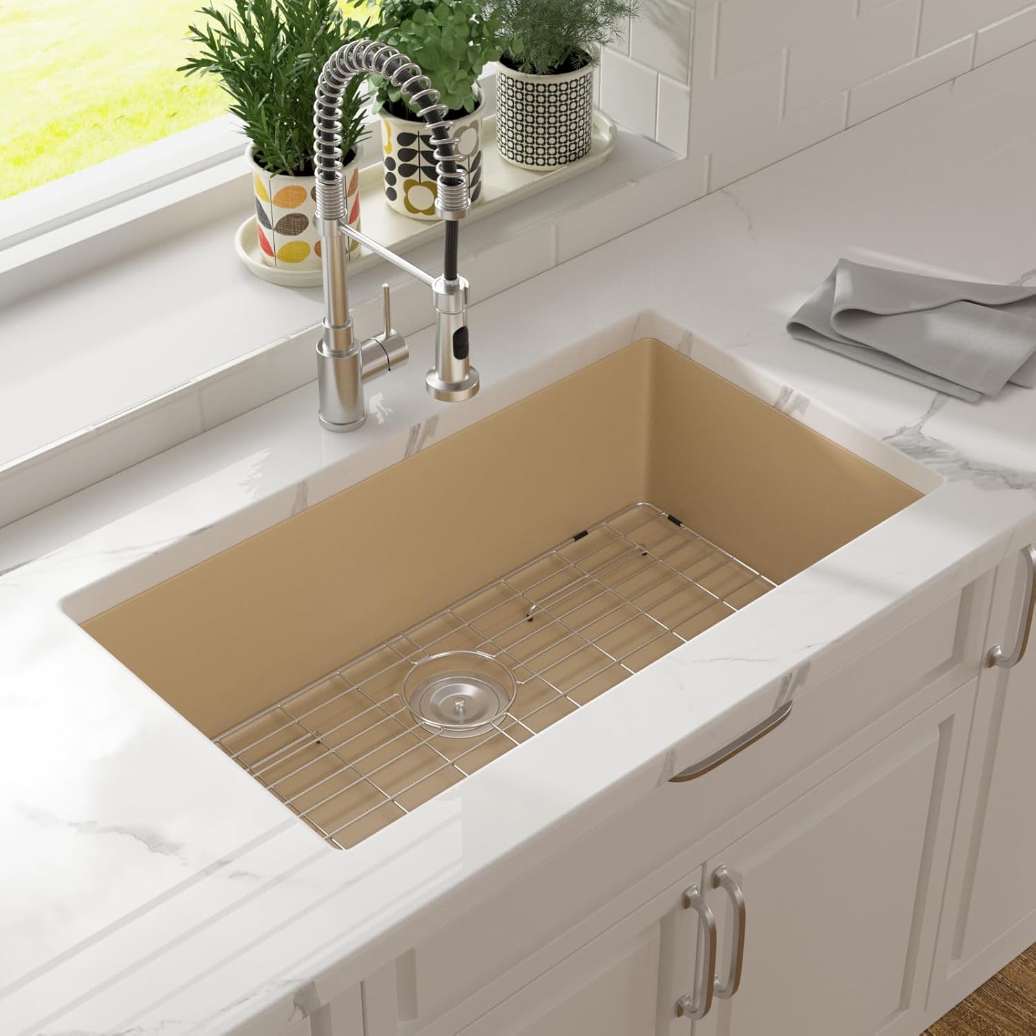 Premium Lordear Stainless Steel Undermount Kitchen Sink with Marble Coating - Single Bowl Design for Modern Homes | Perfect for Food Prep, Dishwashing & Stylish Kitchen Upgrades