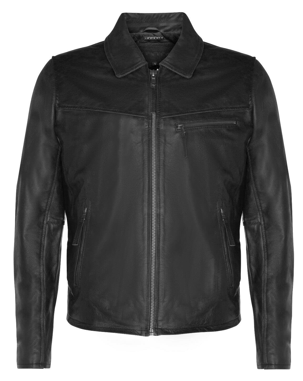 Men's Genuine Cow Leather Harrington Jacket - Classic Brown Collar, Soft & Smart Style for Casual Wear, Office & Outdoor Activities