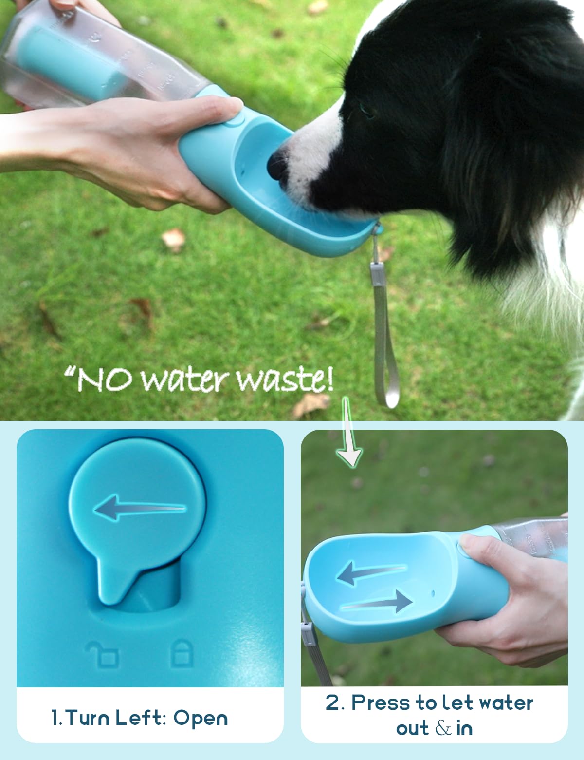 Portable Dog Water Bottle with Bowl - 10oz Pink for Outdoor Hiking & Walking