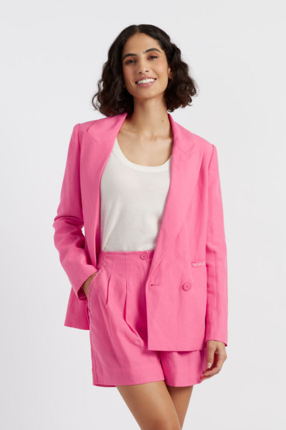 Stylish Rose Tencel Linen Blazer for Women - Breathable Summer Office Jacket - Perfect for Business Casual & Outdoor Events