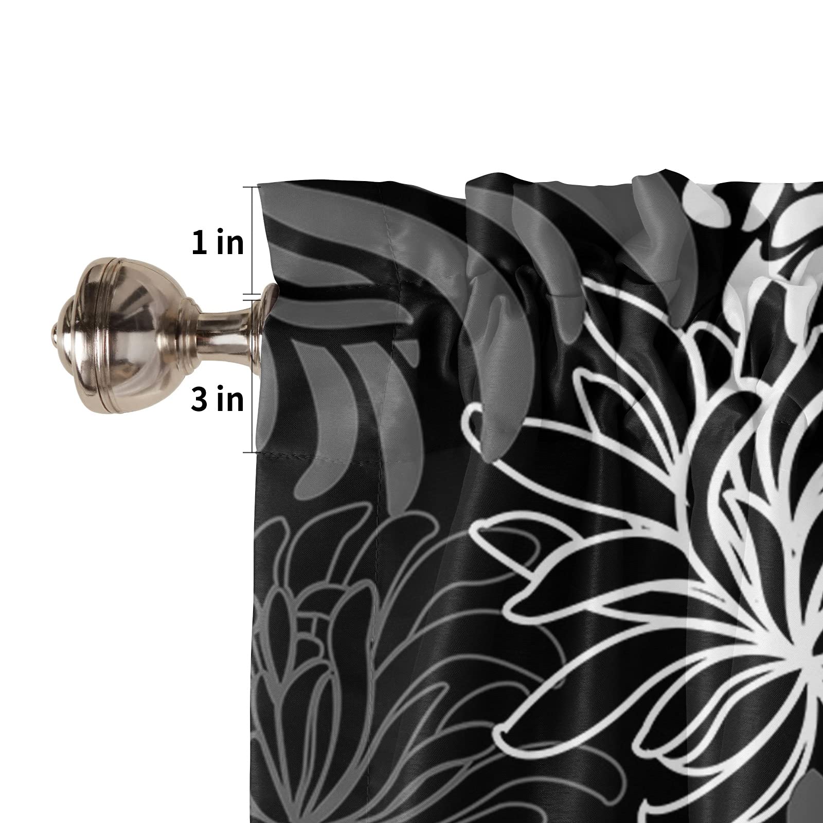 72 Inch Floral Window Curtains for Living Room & Bedroom - Grey White Chrysanthemum Pattern, Rod Pocket Blackout Drapes (52