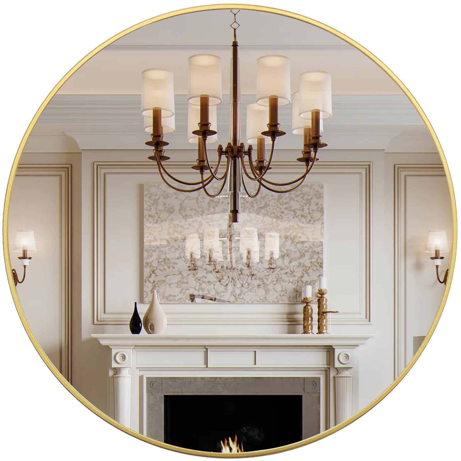 48 Inch Round Gold Wall Mirror - Large Circle Bathroom Mirror for Living Room, Bedroom, Vanity, Entryway & Hallway - Perfect for Home Decor & Interior Design