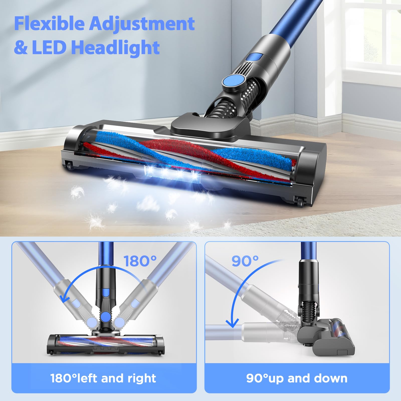 Powerful Cordless Vacuum Cleaner with 80000 RPM Brushless Motor & 2600mAh Battery - 40 Min Runtime for Hardwood Floors, Carpets, Pet Hair - Lightweight Stick Vac for Home Cleaning, Quick Pickup, Car Detailing