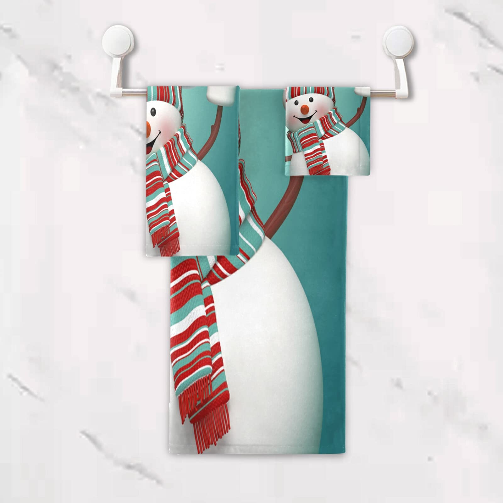 ALAZA Christmas Snowman Bath Towel Set - Luxury 3-Piece Decorative Towel Set (1 Bath Towel, 1 Hand Towel, 1 Washcloth) - Ultra Soft & Absorbent for Bathroom, Hotel, Gym, Yoga & Spa - Perfect for Holiday Decor & Cozy Winter Baths