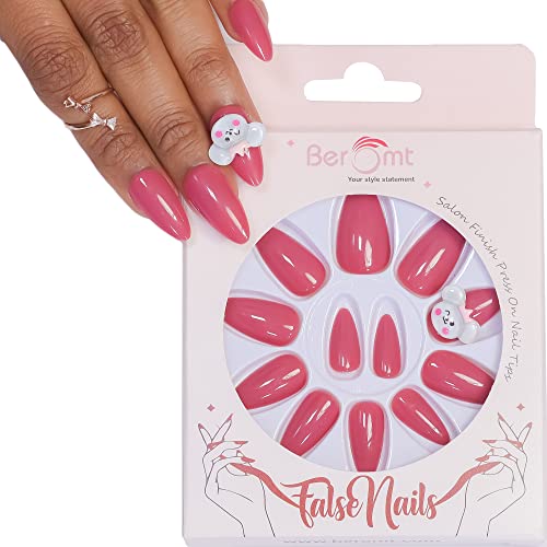 Beromt False Nails Kit - Cute Charm Acrylic Nails Practice Hand with Adjustable Flexible Fake Nails, Includes Nail Jewelry Adhesive Stickers for Nail Art Training - Perfect for Parties, Salons & DIY Manicures at Home (Model BFNC37CC)