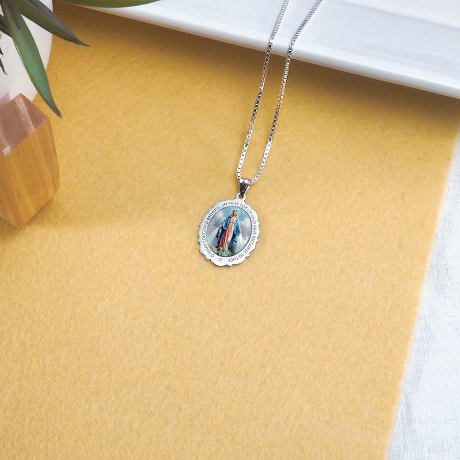 10K/14K Gold & Sterling Silver Miraculous Medal Necklace - Catholic Virgin Mary Pendant for Women & Men | Religious Jewelry, First Communion Gift, Baptism Present | Perfect for Daily Wear, Church Events & Special Occasions