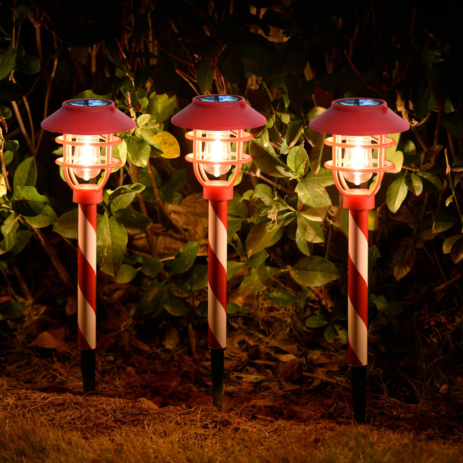 6 Pack Solar Pathway Lights Outdoor - Waterproof LED Garden Stake Lights with Auto On/Off, Warm White & Red - Perfect for Yard, Patio, Driveway, Walkway, and Landscape Lighting