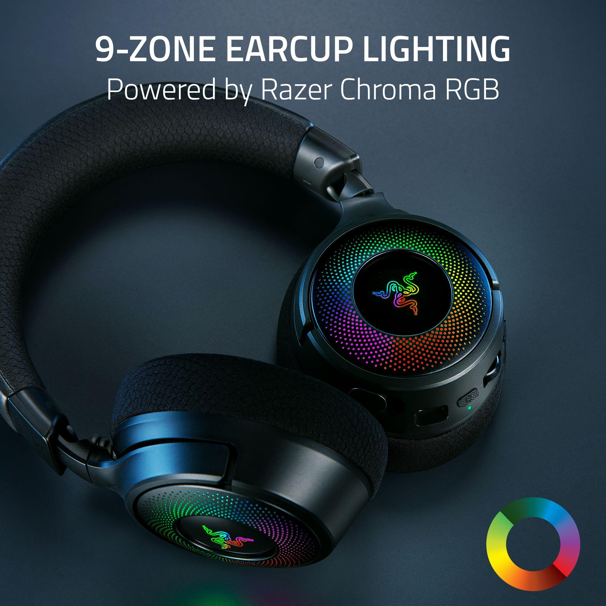Razer Kraken V4 Wireless Gaming Headset with 2.4GHz & Bluetooth - 40mm Drivers, Super Wideband Mic, 9-Zone RGB Lighting - Compatible with PC, Mac, PS5, Switch, Steam Deck & Smartphones - Perfect for Gaming, Streaming & Online Meetings (Black)