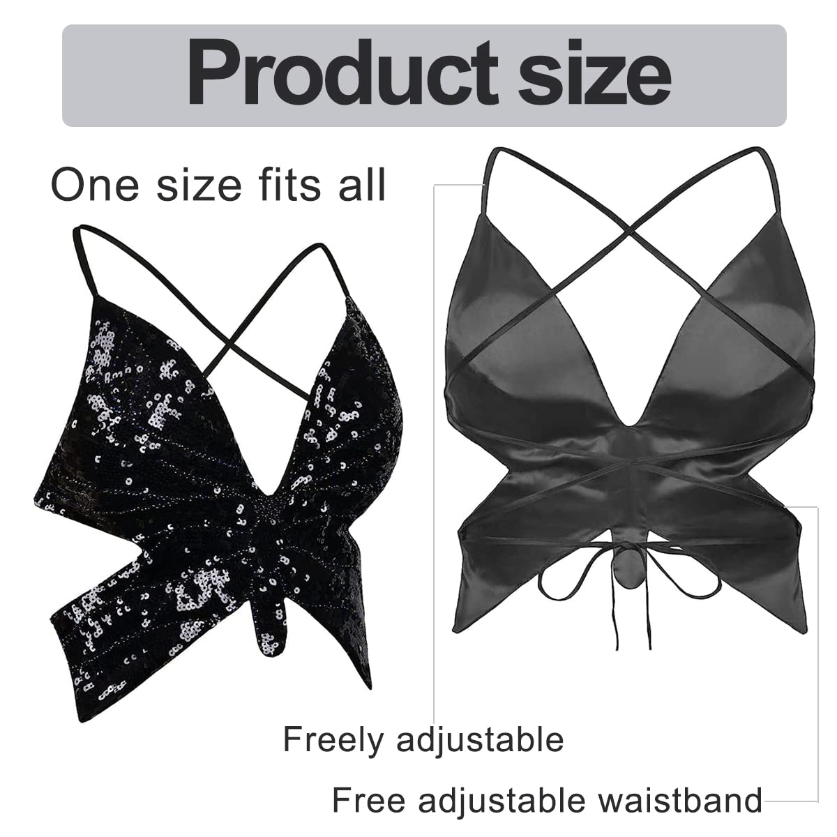 Women's Belly Dance Crop Top - Butterfly Sequin Halter Bandage Tank Top with Strappy Backless Design | Perfect for Belly Dance, Latin Dance, Party & Club Wear | Sexy Sleeveless Vest Costume for Performances & Nightlife