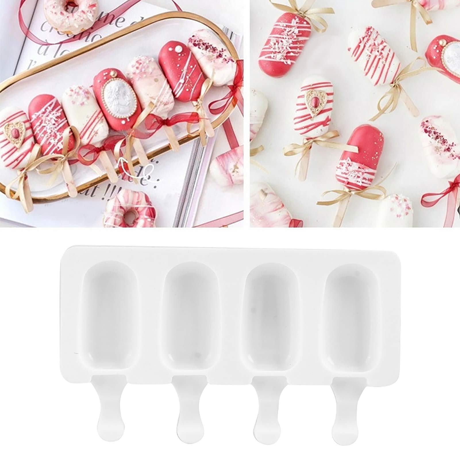 Premium 4-Grid Food Grade Silicone Ice Cream Maker Mold with Sticks - Perfect for Homemade Popsicles, DIY Frozen Treats & Summer Desserts at Home