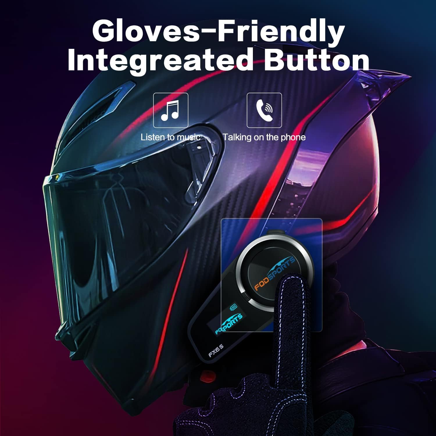 Fodsports FX6 Bluetooth Motorcycle Headset - 6 Rider Intercom System with 1000m Range, Voice Control & LED Display (2 Pack FX6S) - Perfect for Group Rides, Touring & Motorcycle Communication While Charging