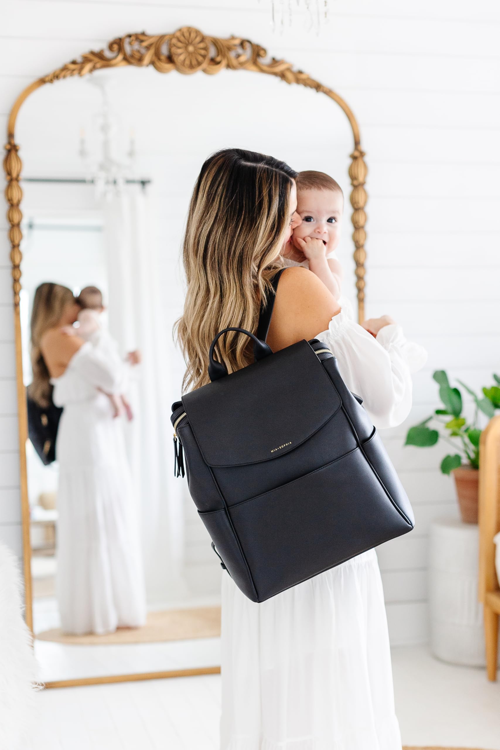 Premium Leather Diaper Bag Backpack with USB Charging Port, Insulated Bottle Pocket & Stroller Straps - Includes Changing Pad - Perfect for Baby Essentials Organization (Black Olivia) - Ideal for Travel, Daycare & On-the-Go Parents