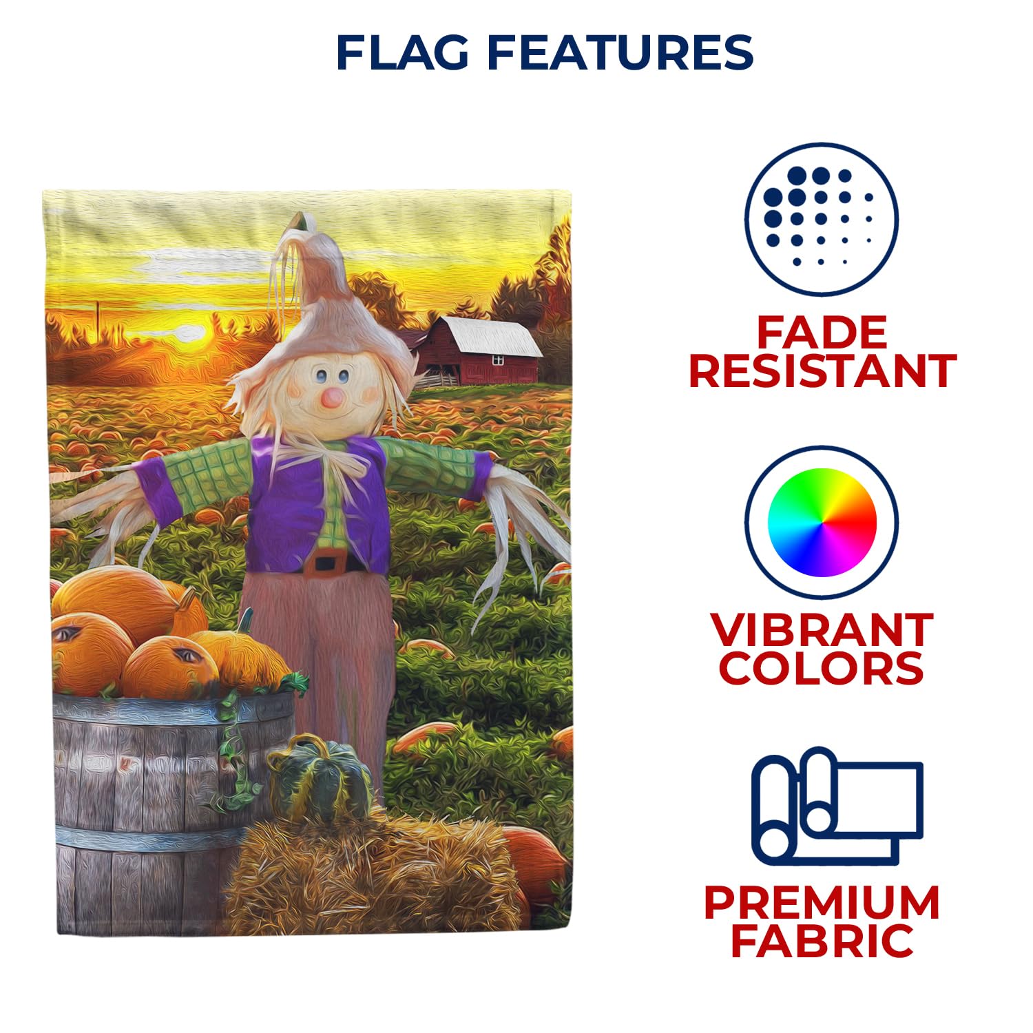 Happy Smiling Scarecrow Garden Flag - Double Sided Fall Harvest Decor with Pumpkins, 12.5 x 18 Inch Seasonal Yard Decoration for Autumn, Thanksgiving & Halloween Outdoor Celebrations